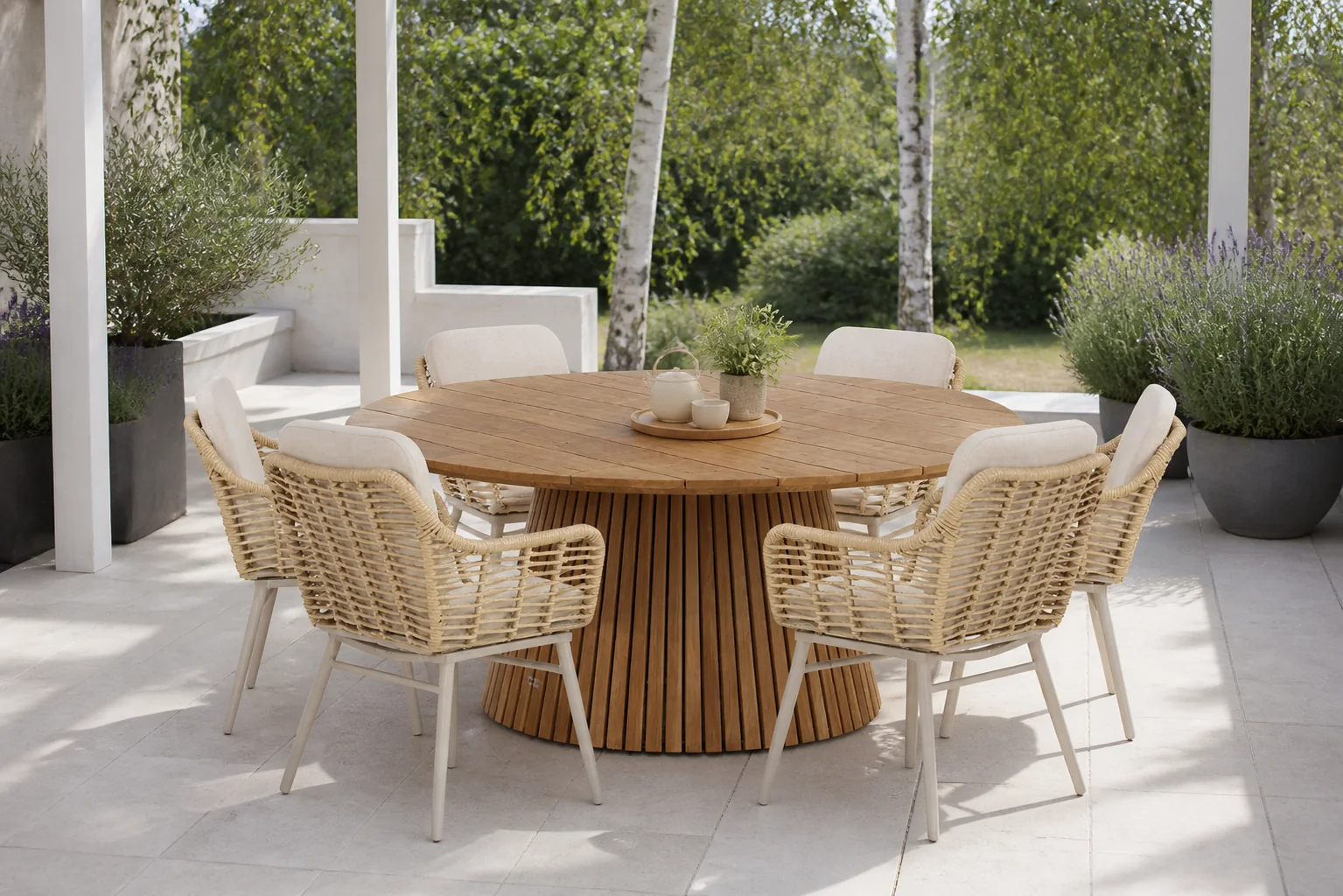 Sfeerfoto van Coco Antoni/Fungo 180 cm dining tuinset 7-delig – Taupe-naturel-bruin