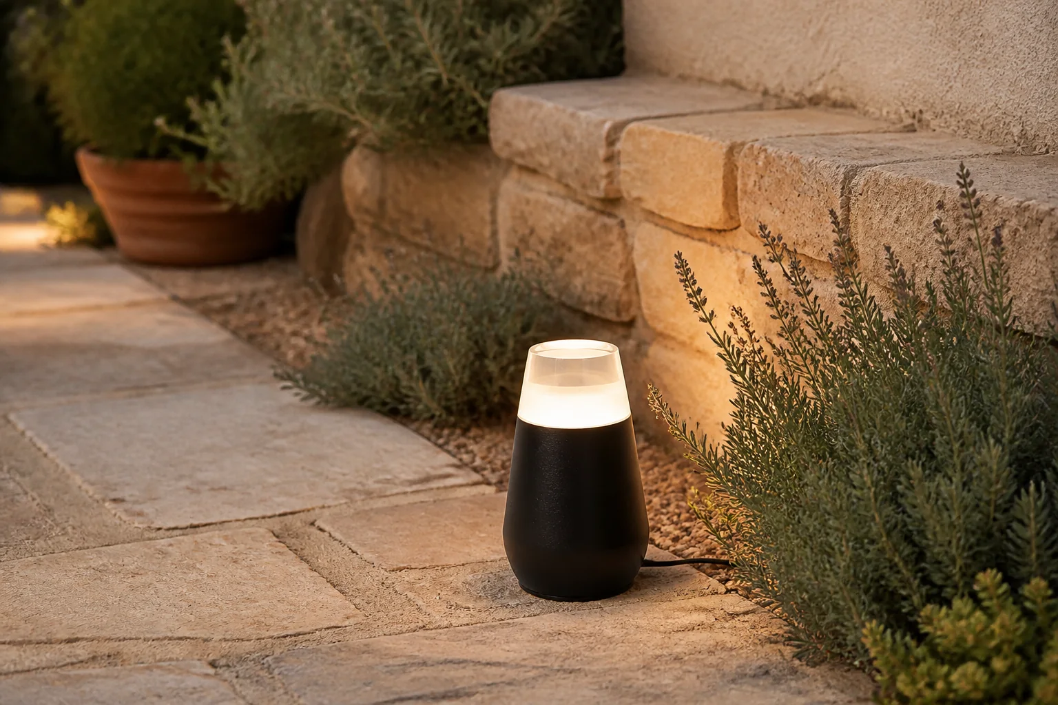 Sfeerfoto van Lucide OPUS LED sokkellamp Adapter/lichtnet – Zwart