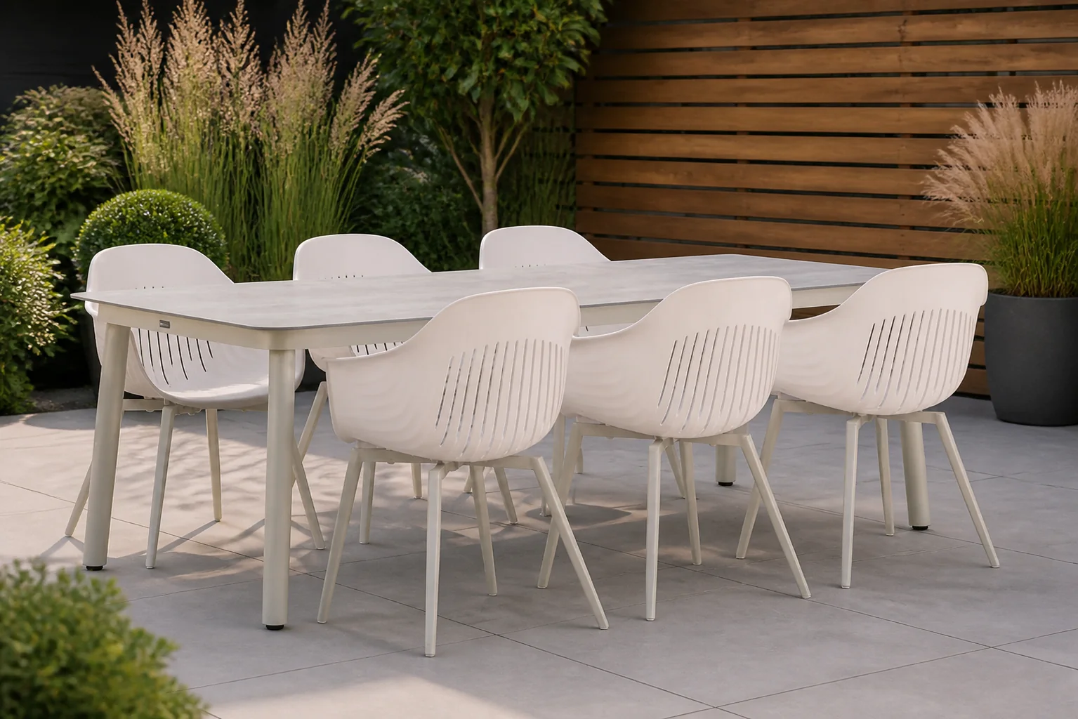 Sfeerfoto van Lifestyle Garden Furniture Lissabon/Tavano 220 cm dining tuinset 7-delig – Taupe-naturel-bruin