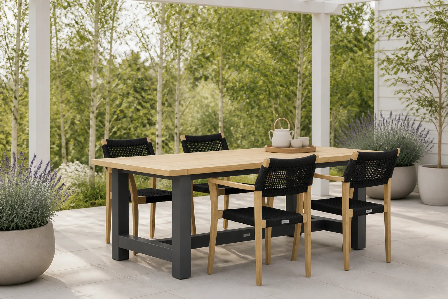 Sfeerfoto van Lifestyle Garden Furniture Dallas/San Francisco 200 cm dining tuinset 5-delig – Zwart