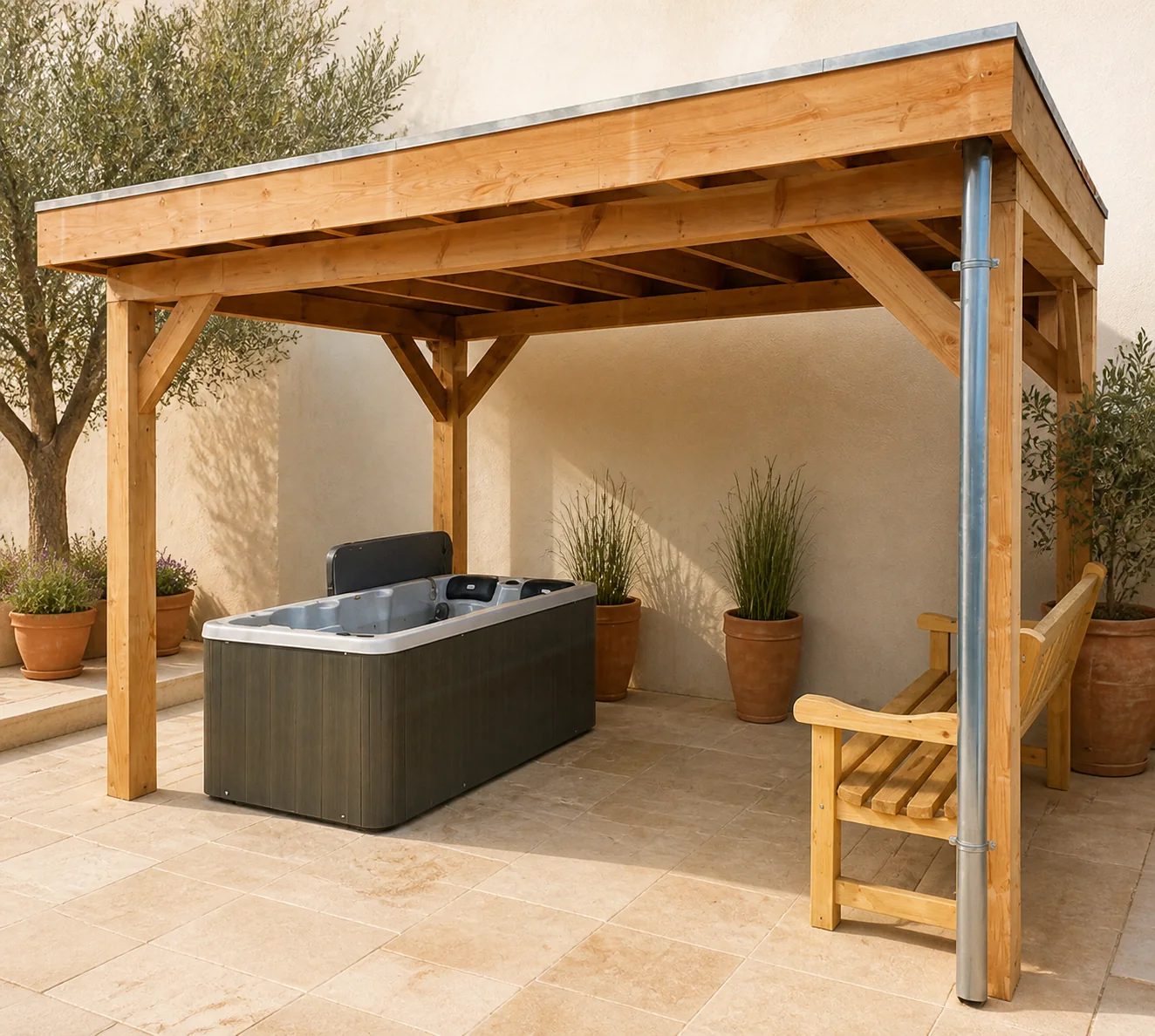 Sfeerfoto van Buitengewoon de boet Veranda robuust 300×300 cm – bruin