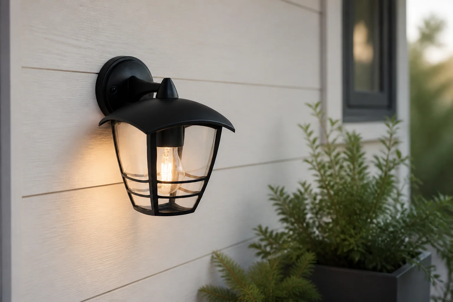 Sfeerfoto van Philips Creek buitenwandlamp omlaag zwart verlichting
