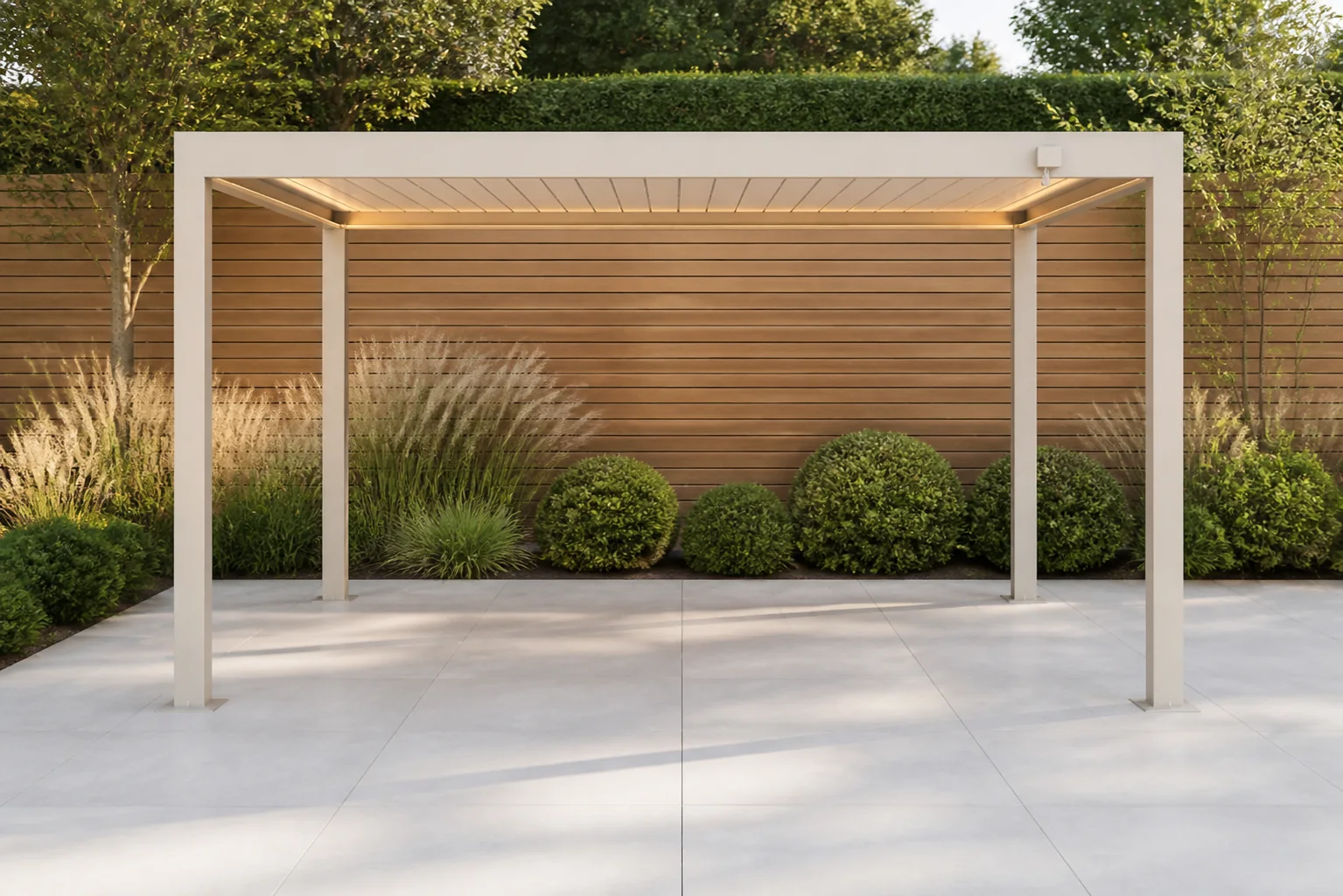 Sfeerfoto van Camello Ventura pergola 300×400 cm loft – Taupe-naturel-bruin