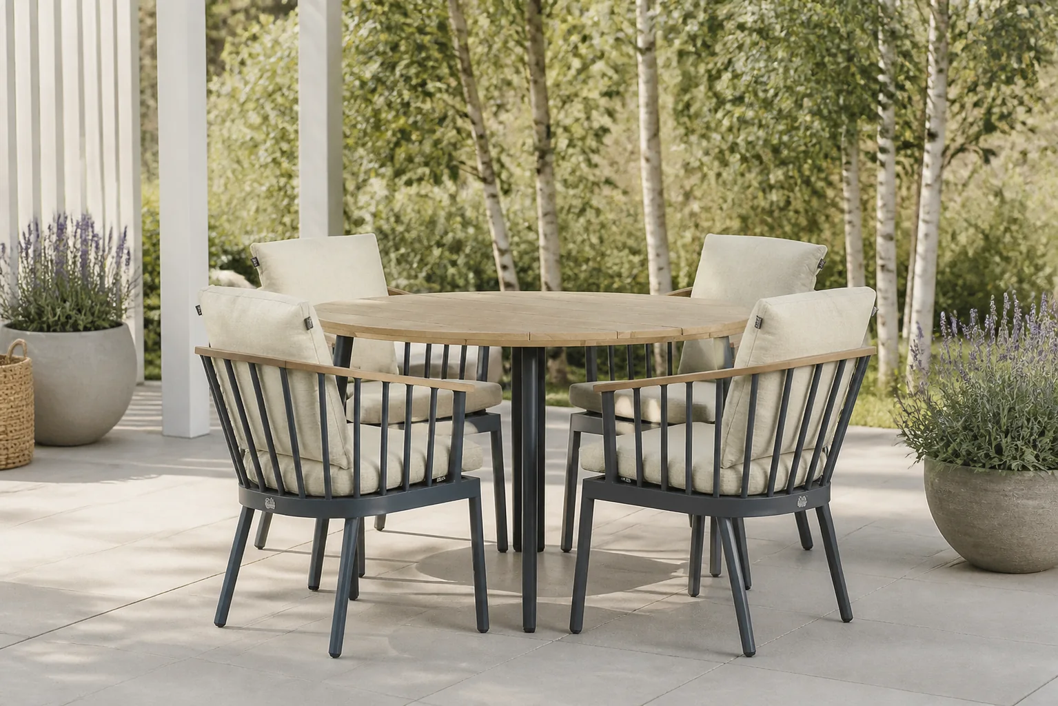 Sfeerfoto van Apple Bee Condor/Montana 130 cm dining tuinset 5-delig – Grijs-antraciet