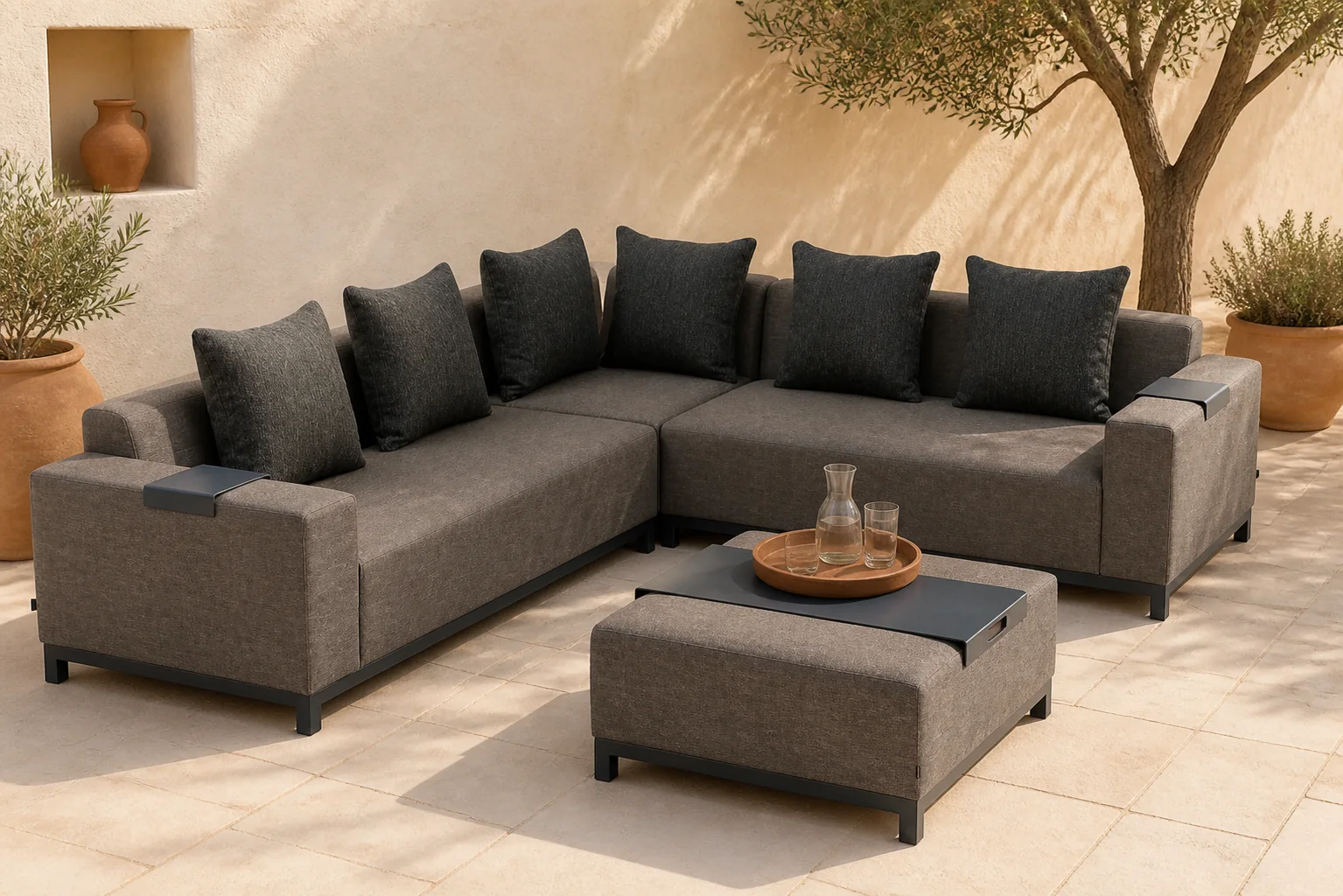 Sfeerfoto van De Laan Projects Laan Soleil hoek loungeset 4-delig – Grijs-antraciet