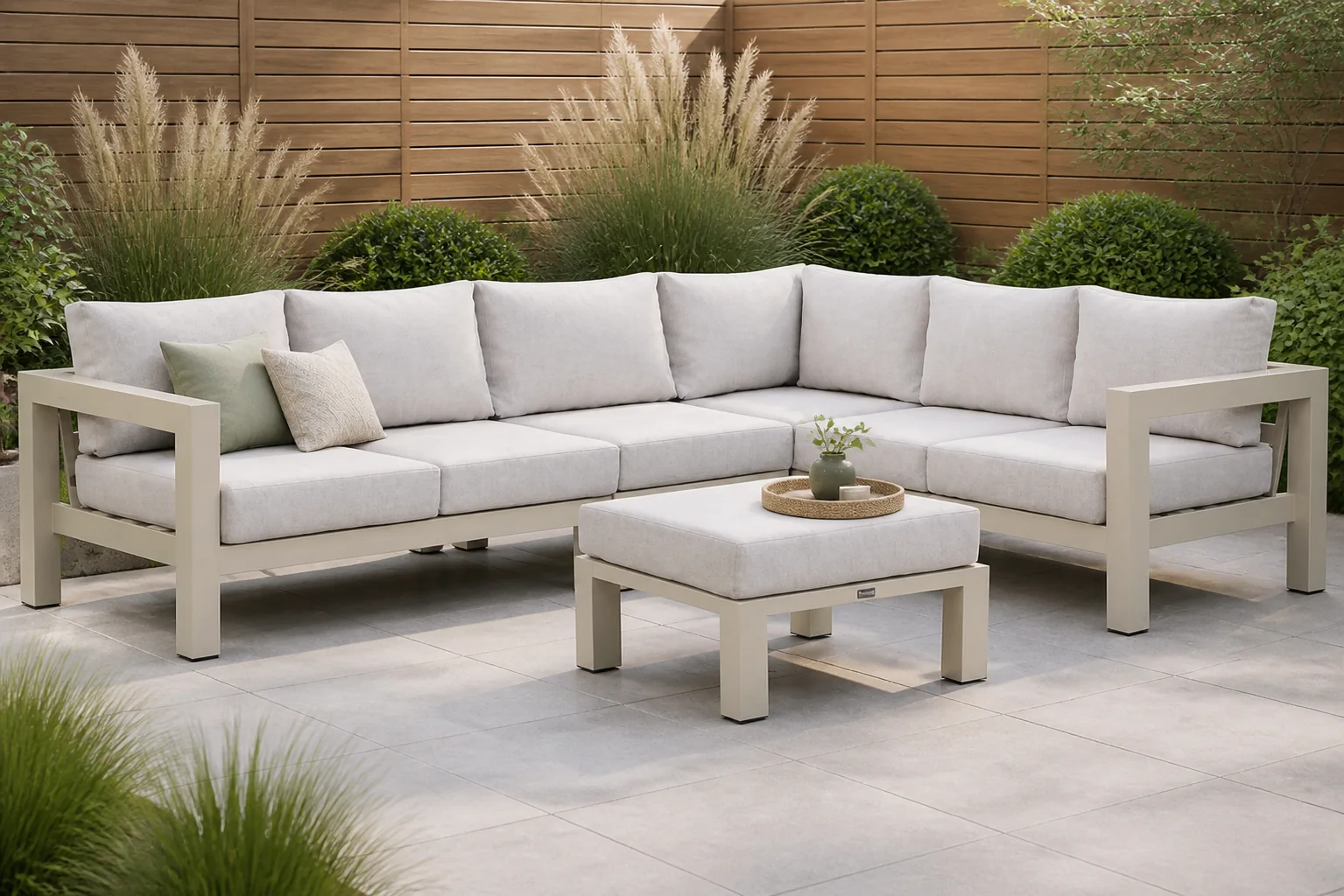 Sfeerfoto van Lifestyle Garden Furniture Luca hoek loungeset 5-delig – Taupe-naturel-bruin