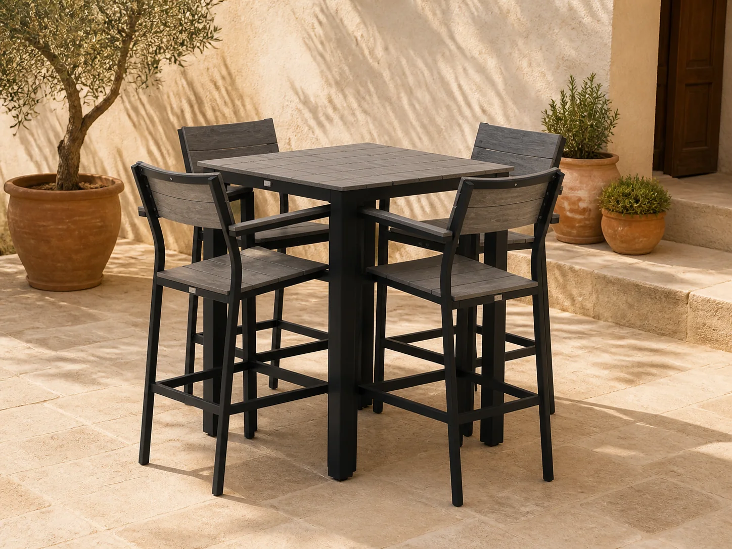 Sfeerfoto van Bellagio tuinmeubelen Fidenza 80cm barset 5-delig – Zwart