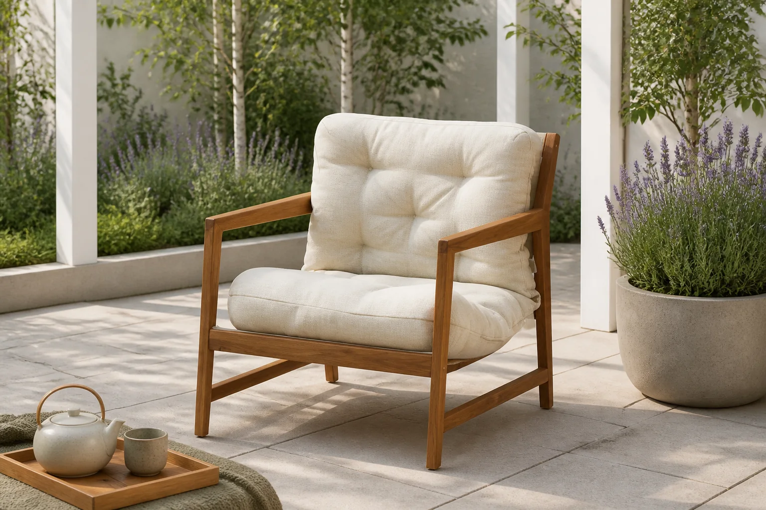 Sfeerfoto van NOUS Garden loungestoel Mist teak – beige