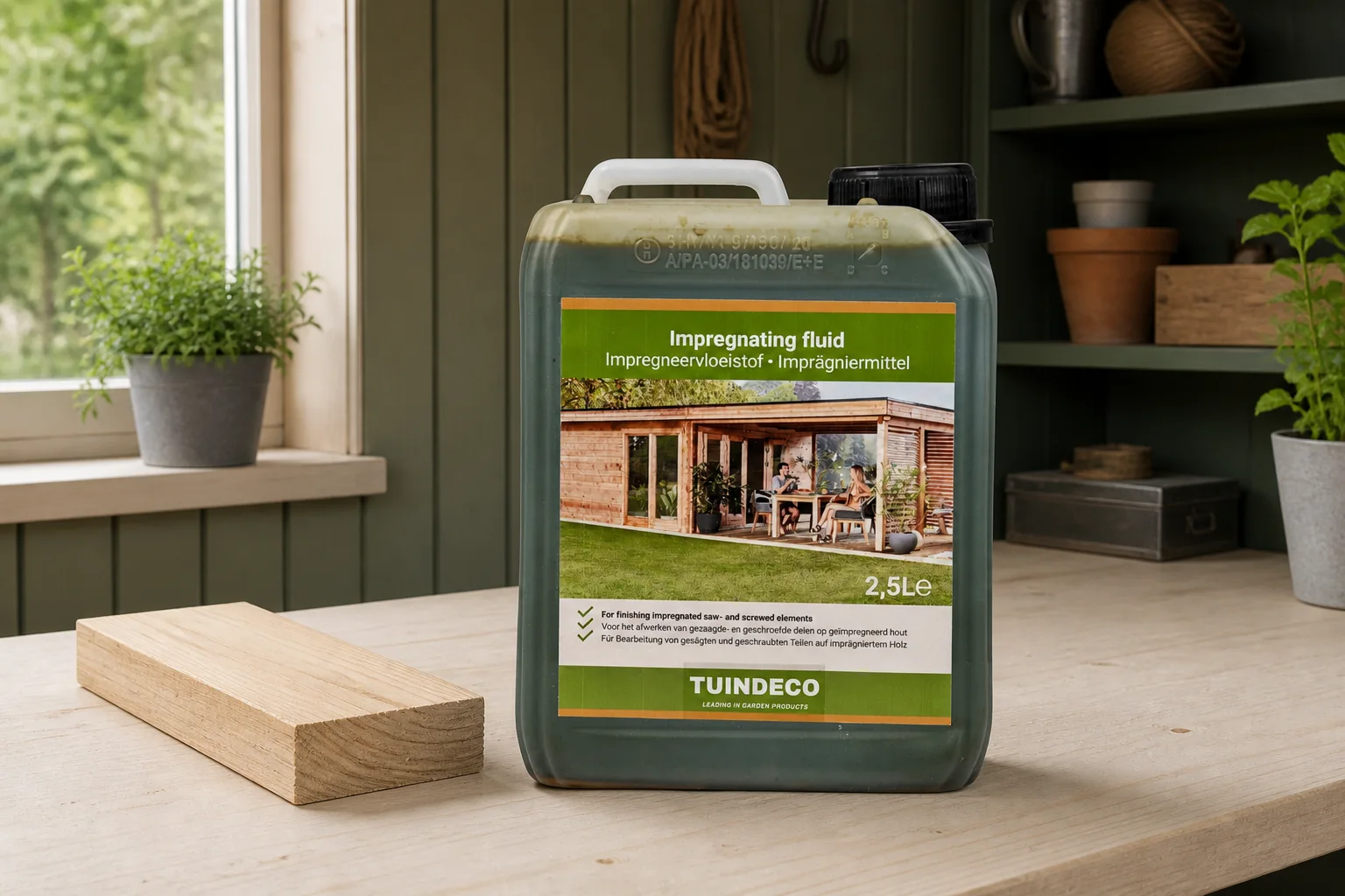 Sfeerfoto van Tuindeco Impregneervloeistof honing geel 2,5 liter – hout