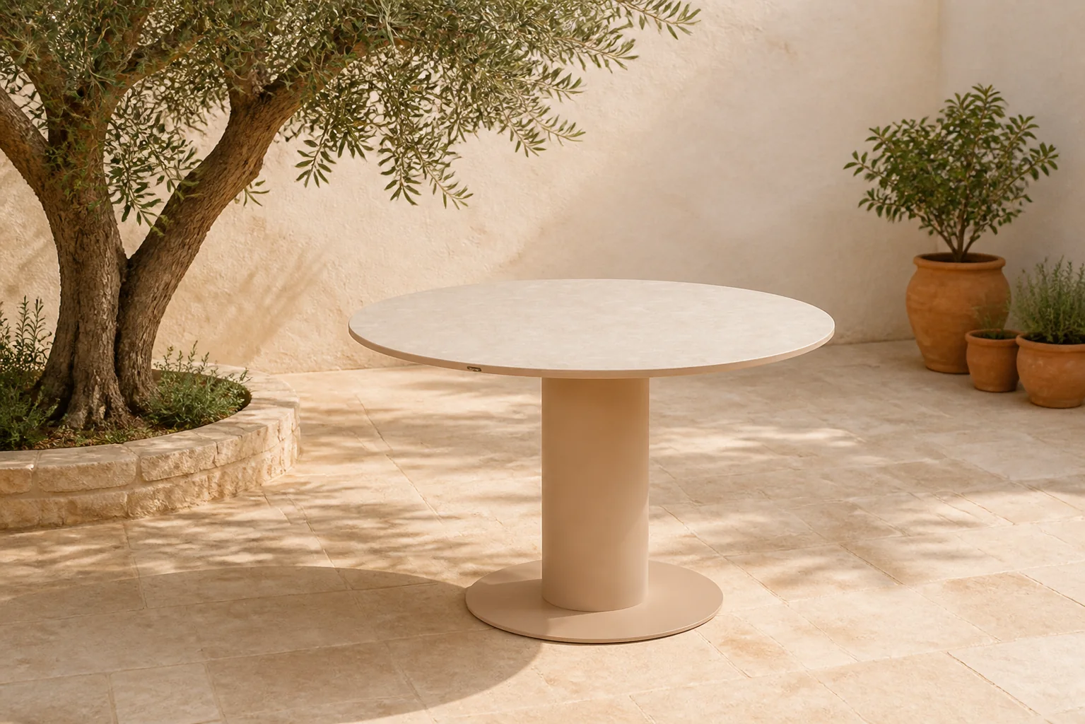 Sfeerfoto van Hartman Zaragoza dining tuintafel 120 cm – Taupe-naturel-bruin