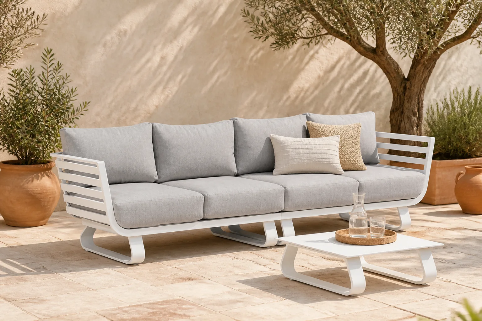 Sfeerfoto van Santika Furniture Sovita loungebank 3-delig – Wit