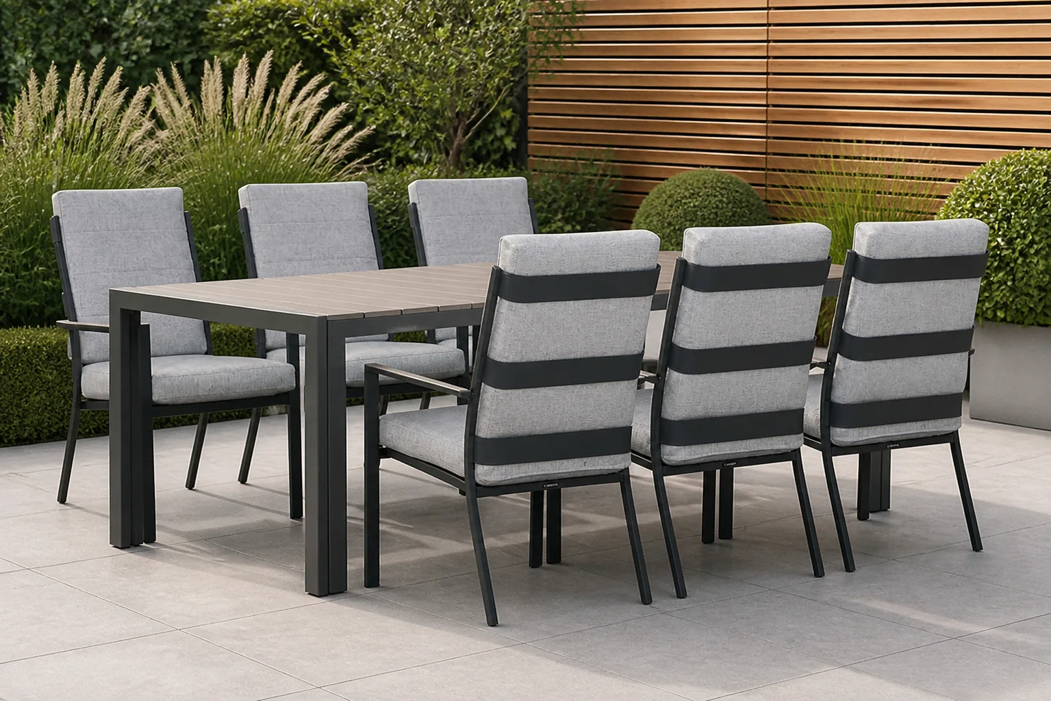 Sfeerfoto van Lifestyle Garden Furniture Lecce/Young 217×92 cm dining tuinset 7-delig – Grijs-antraciet