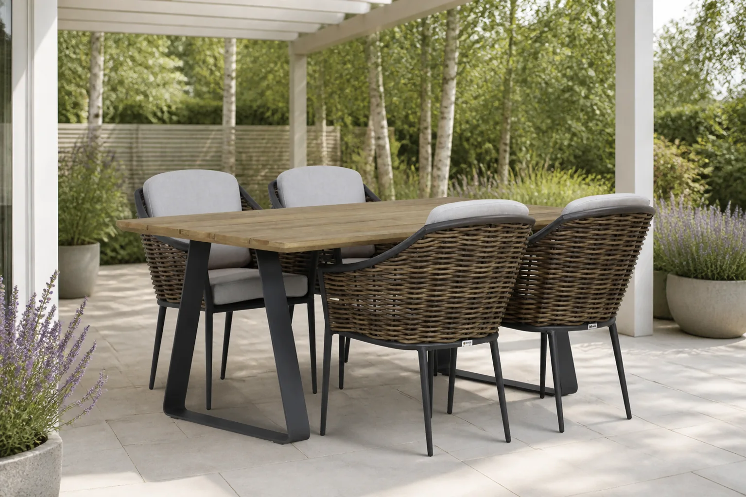 Sfeerfoto van Coco Olivine/Palta 180 cm dining tuinset 5-delig – Grijs-antraciet