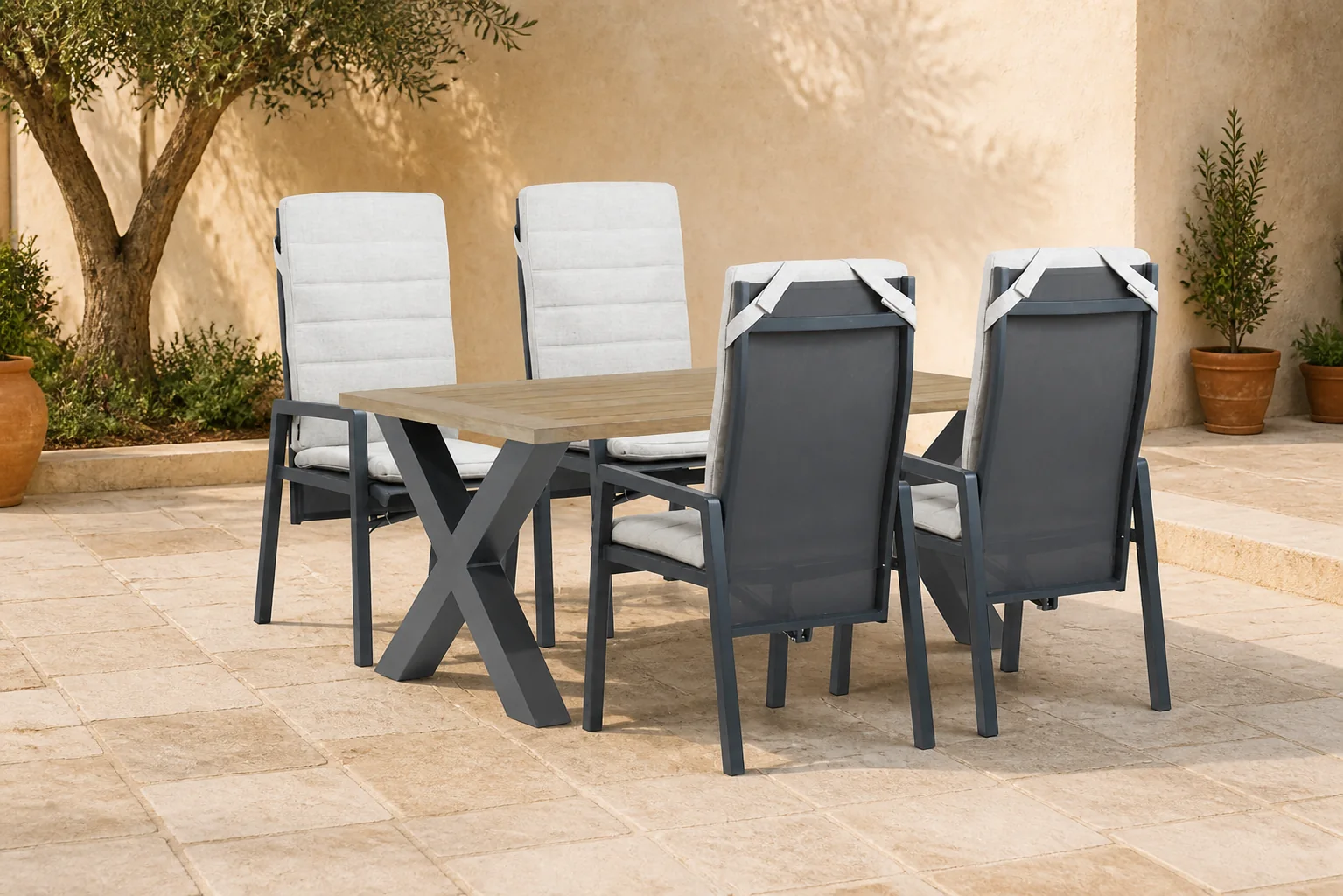 Sfeerfoto van Lifestyle Garden Furniture Vivaro/Cardiff 180×100 cm dining tuinset 5-delig – Grijs-antraciet