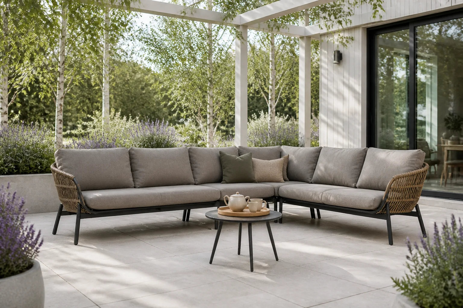 Sfeerfoto van Coco Nathan/Enchante 60 cm hoek loungeset 5-delig – Taupe-naturel-bruin