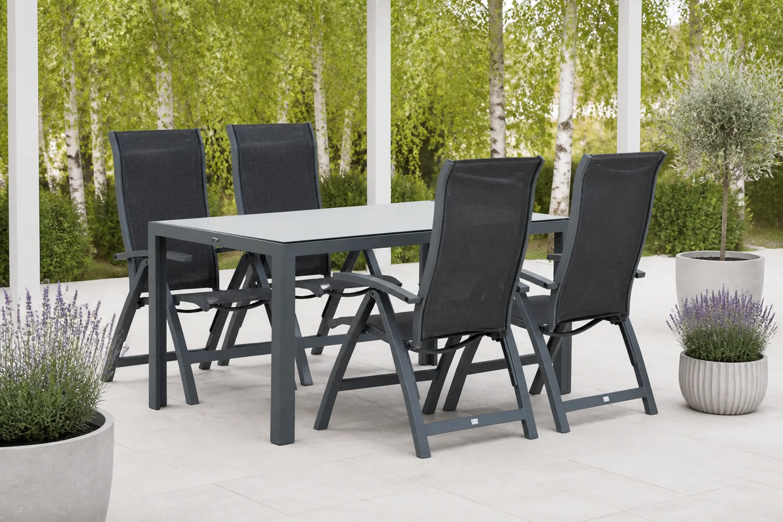 Sfeerfoto van Presto Lucardo/Venustas 150 cm dining tuinset 5-delig – Grijs-antraciet