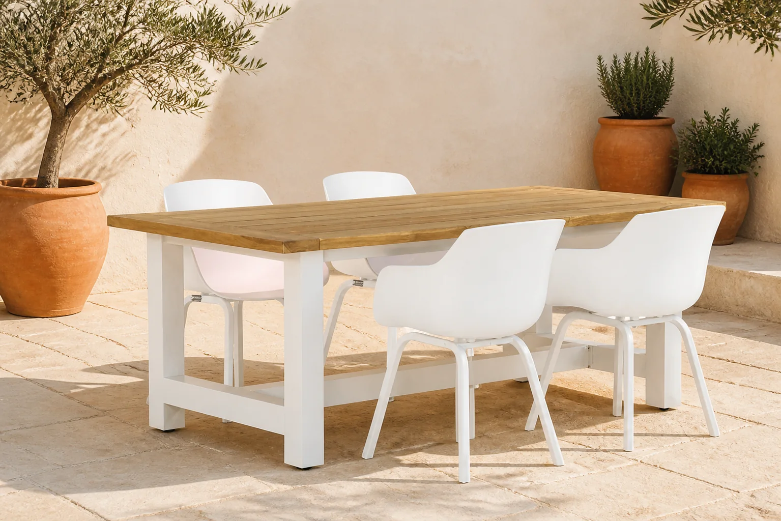 Sfeerfoto van Lifestyle Garden Furniture Salina/Los Angeles 200 cm dining tuinset 5-delig – Wit