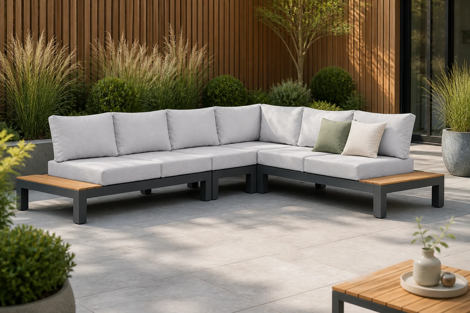 Sfeerfoto van Lifestyle Garden Furniture Vittoria hoek loungeset 4-delig – Grijs-antraciet