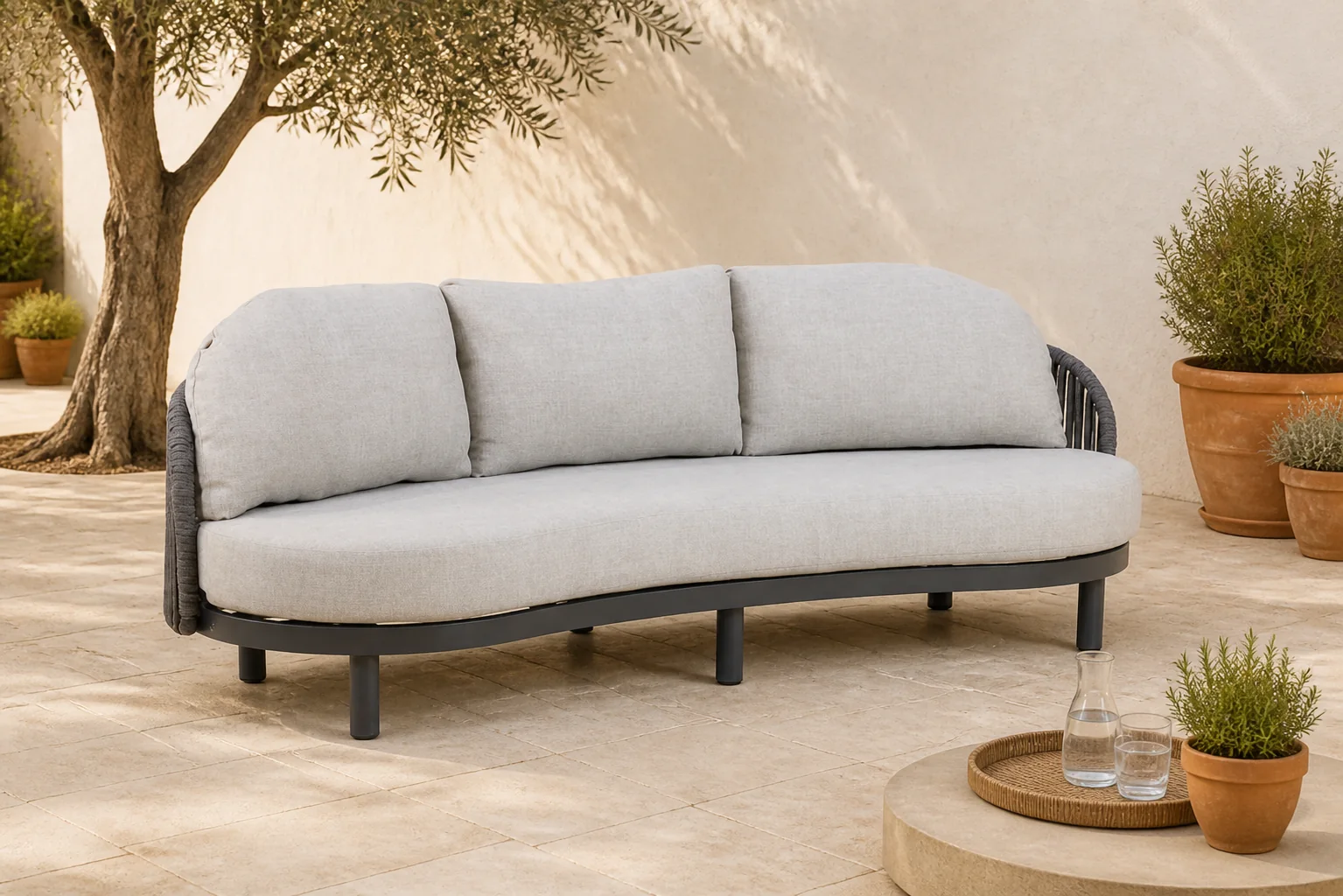 Sfeerfoto van Santika Furniture Nanda lounge tuinbank 3-zits – Grijs-antraciet