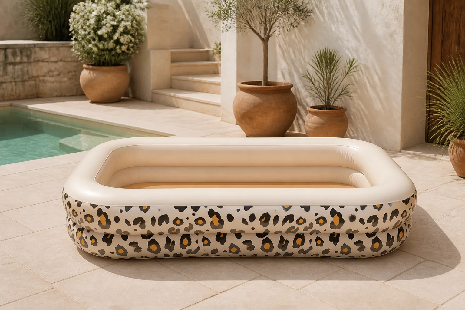 Sfeerfoto van Swim Essentials Zwembad Panterprint 211 x 132 x 46 cm – Beige