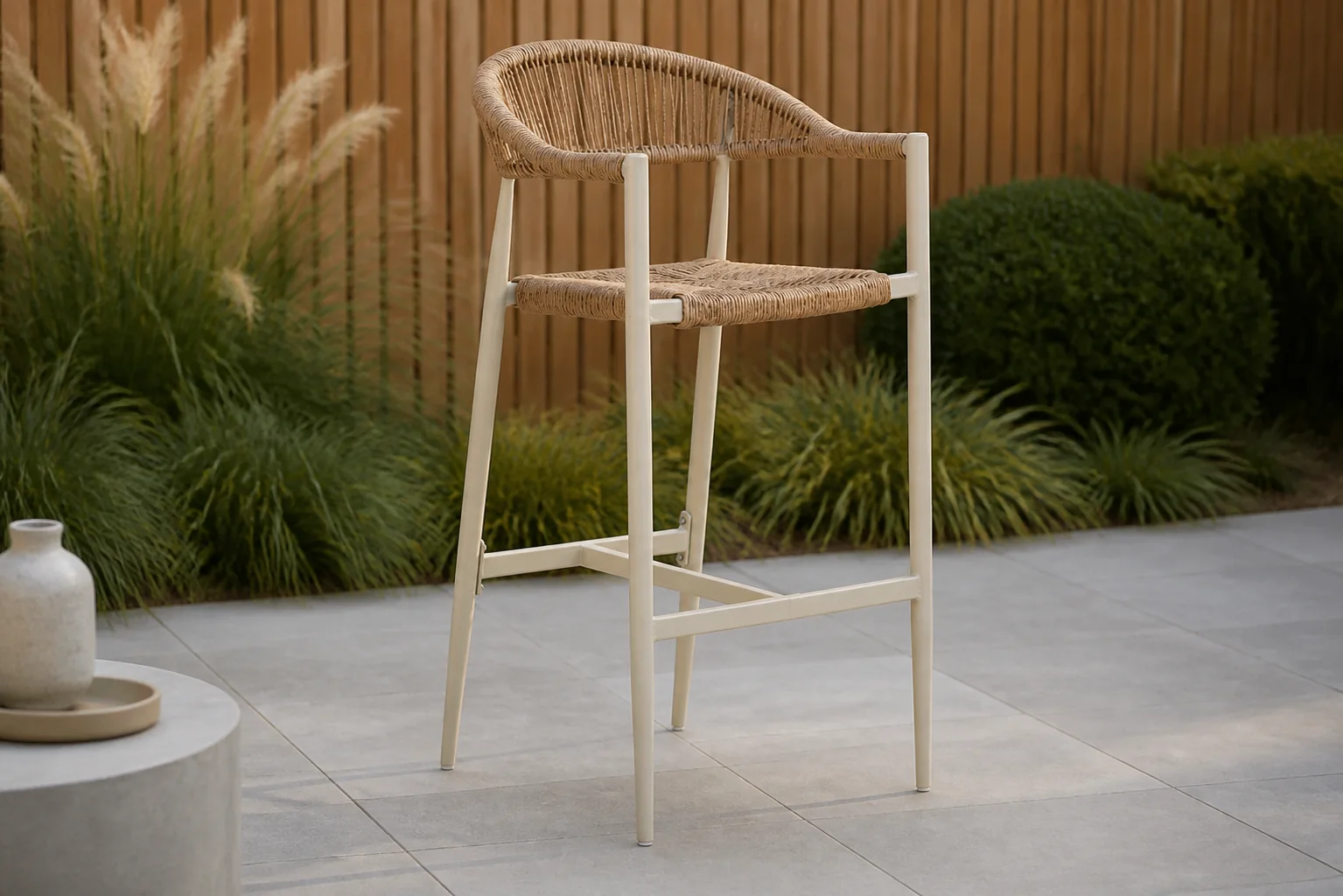 Sfeerfoto van De Laan Projects Laan Granada barstoel – Taupe-naturel-bruin