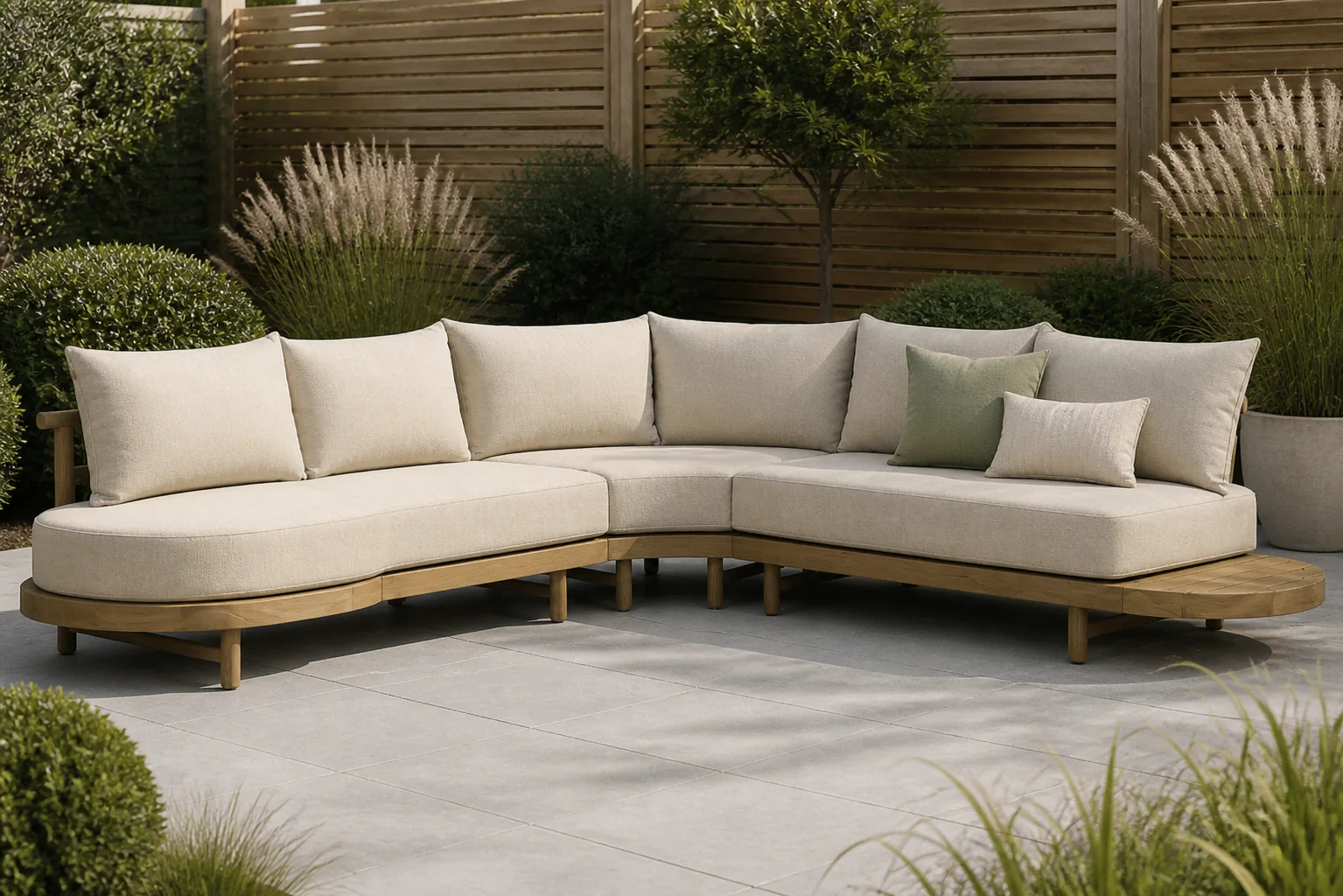 Sfeerfoto van Santika Furniture Kayu hoek loungeset 3-delig – Old teak greywash