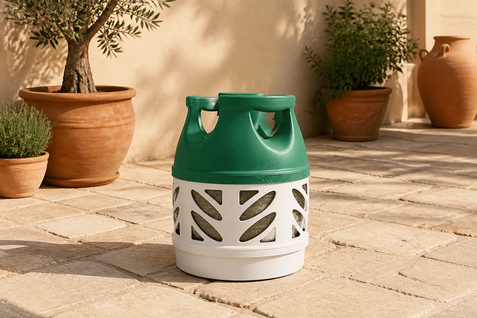 Sfeerfoto van Garden Collections Benegas gasfles 5 KG (past onder de vuurtafel) – Groen