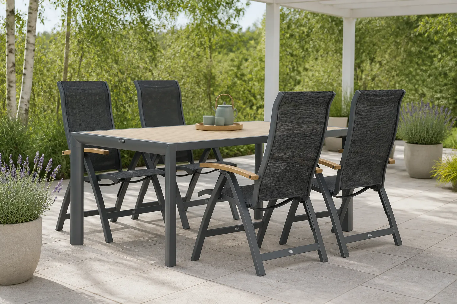 Sfeerfoto van Presto Tarenta/Borello 180 cm dining tuinset 5-delig – Grijs-antraciet