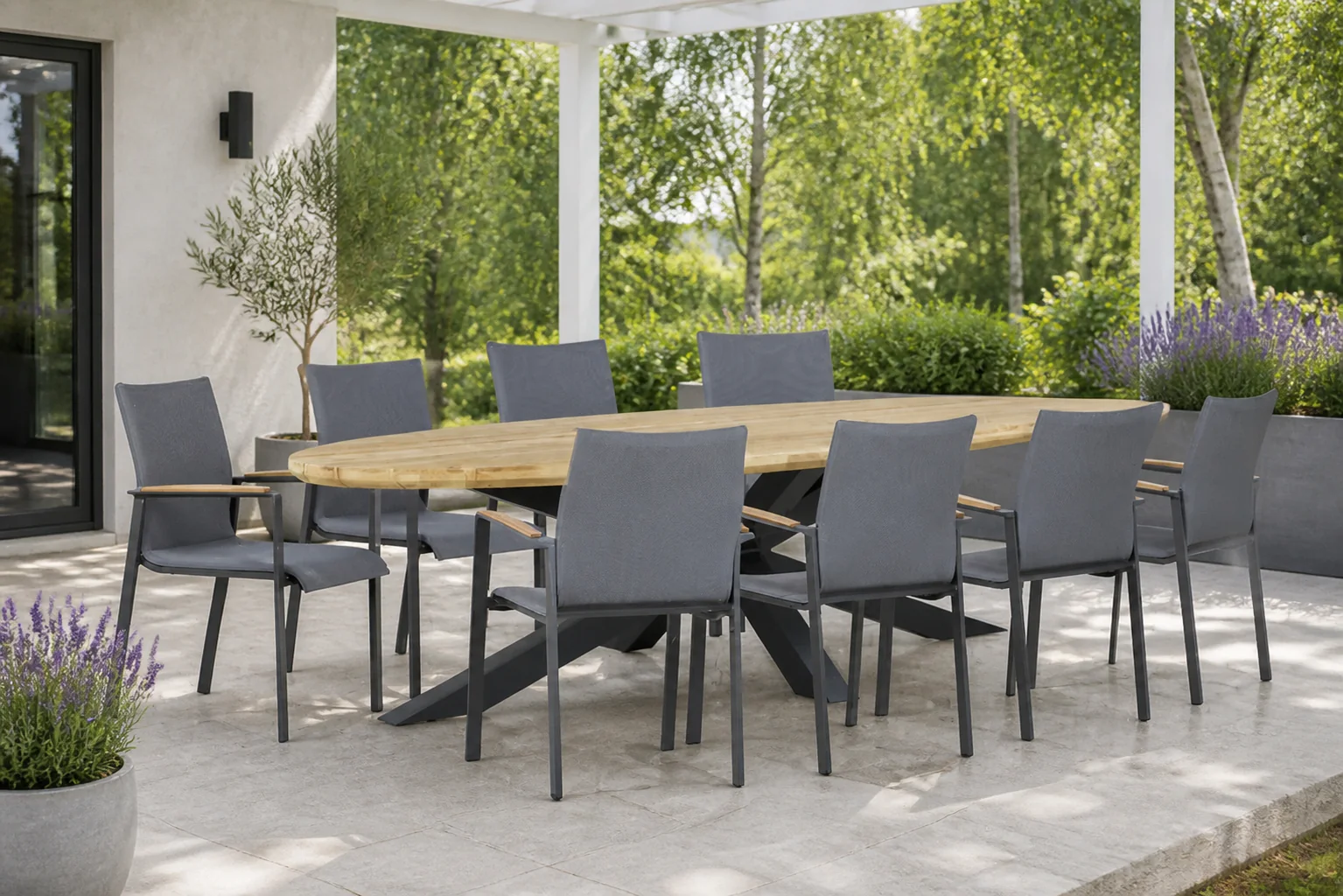 Sfeerfoto van Lifestyle Garden Furniture Brandon/Diogo 280 cm dining tuinset 9-delig – Grijs-antraciet