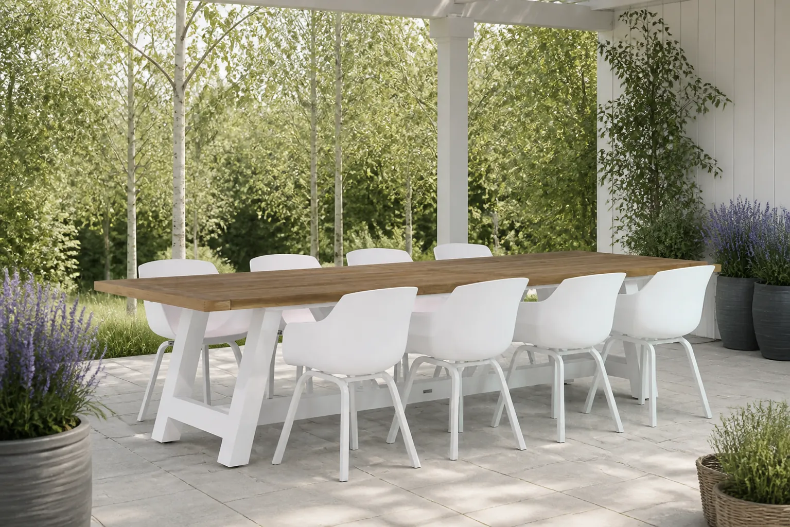 Sfeerfoto van Lifestyle Garden Furniture Salina/Florence 330 cm dining tuinset 9-delig – Wit