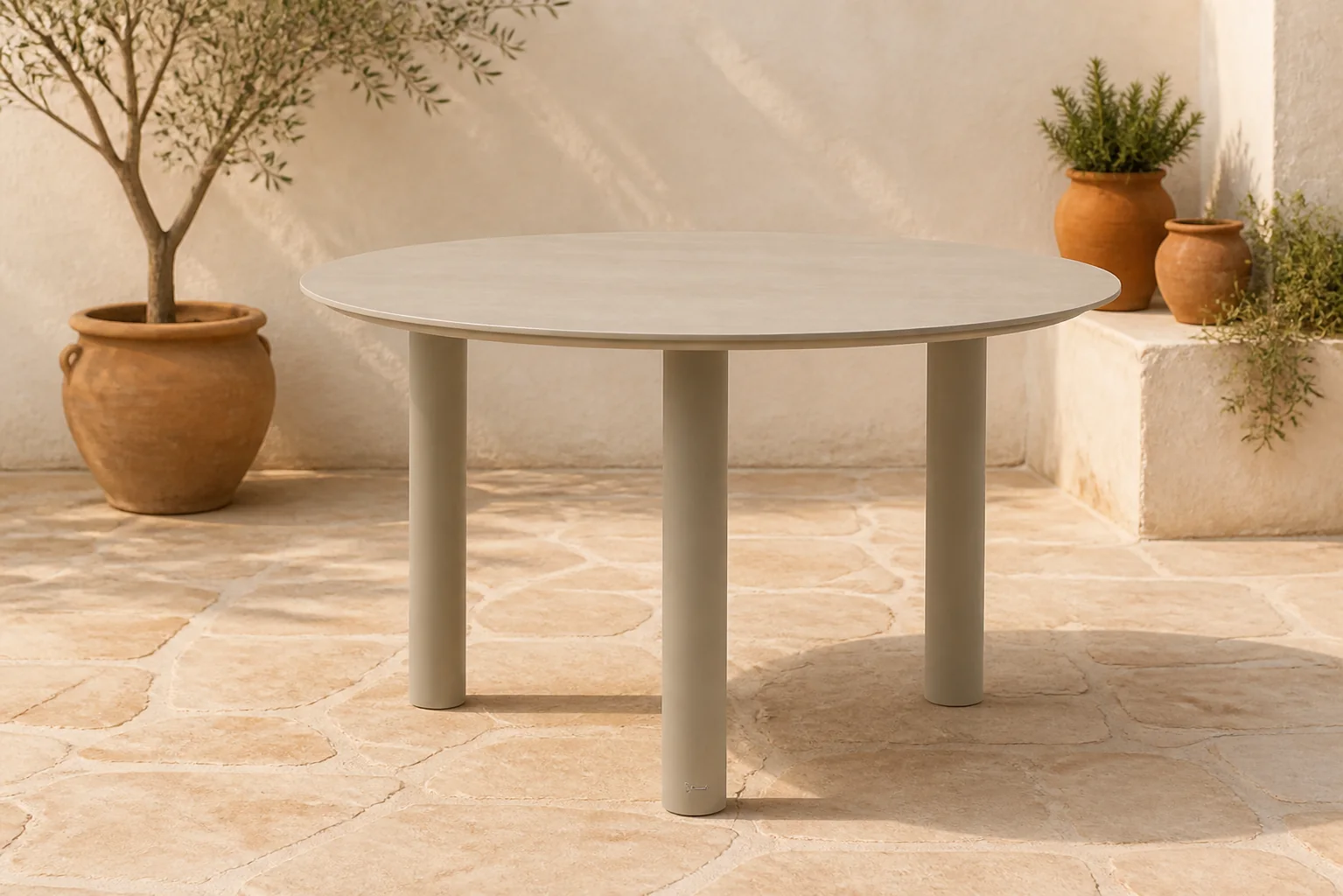 Sfeerfoto van Coco Trino dining tuintafel 140 cm – Zand/Beige