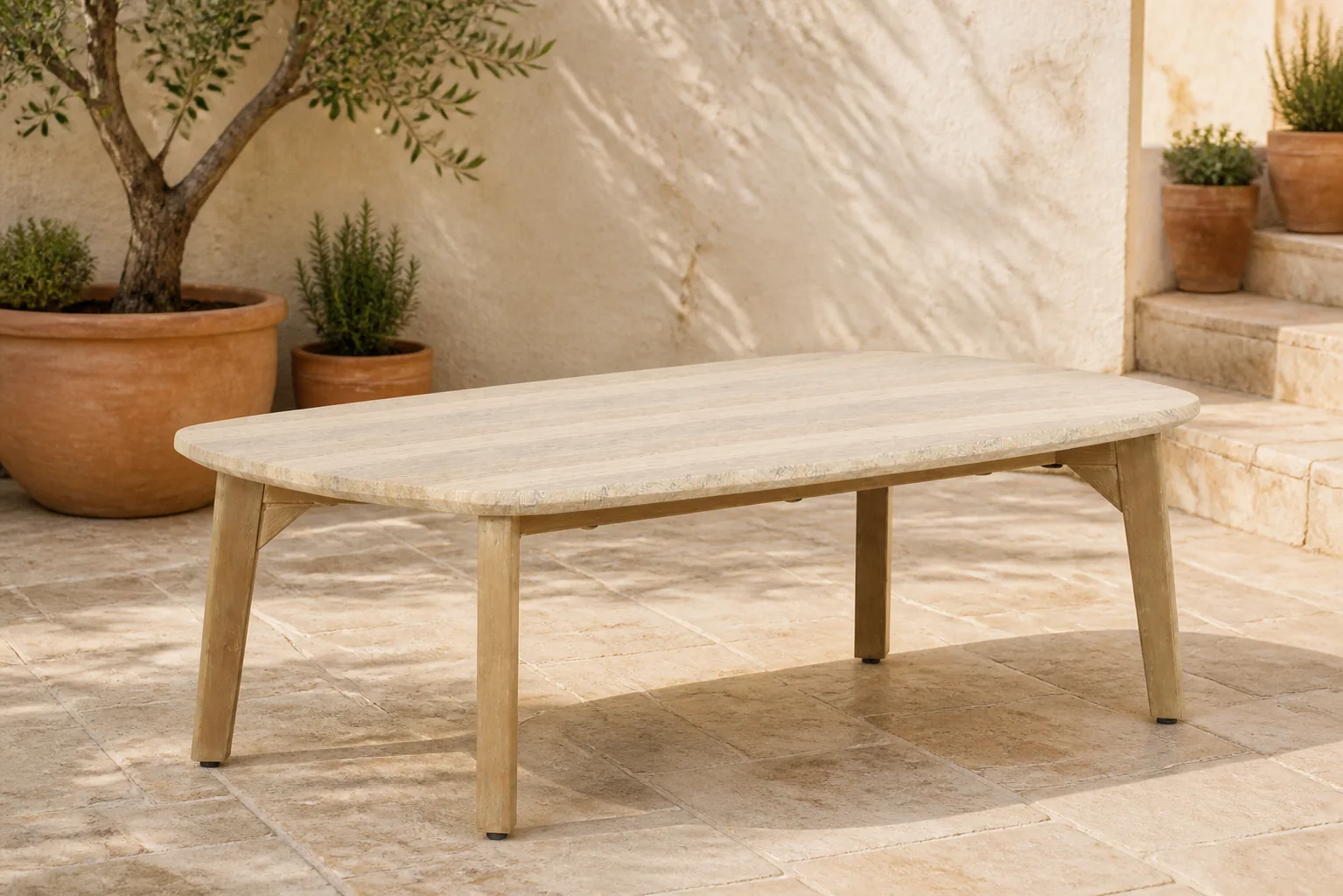 Sfeerfoto van Coco Almeria loungetafel 120 x 70 cm – Naturel teak