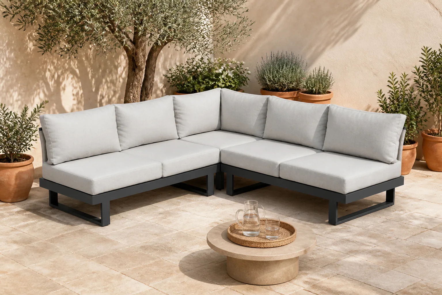 Sfeerfoto van Lifestyle Garden Furniture Lorenzo hoek loungeset 3-delig – Grijs-antraciet