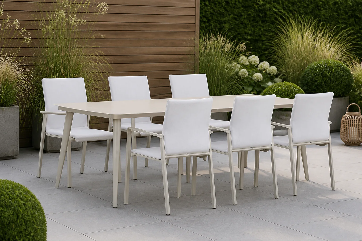 Sfeerfoto van Lifestyle Garden Furniture Rome/Vienna 240 cm dining tuinset 7-delig – Taupe-naturel-bruin