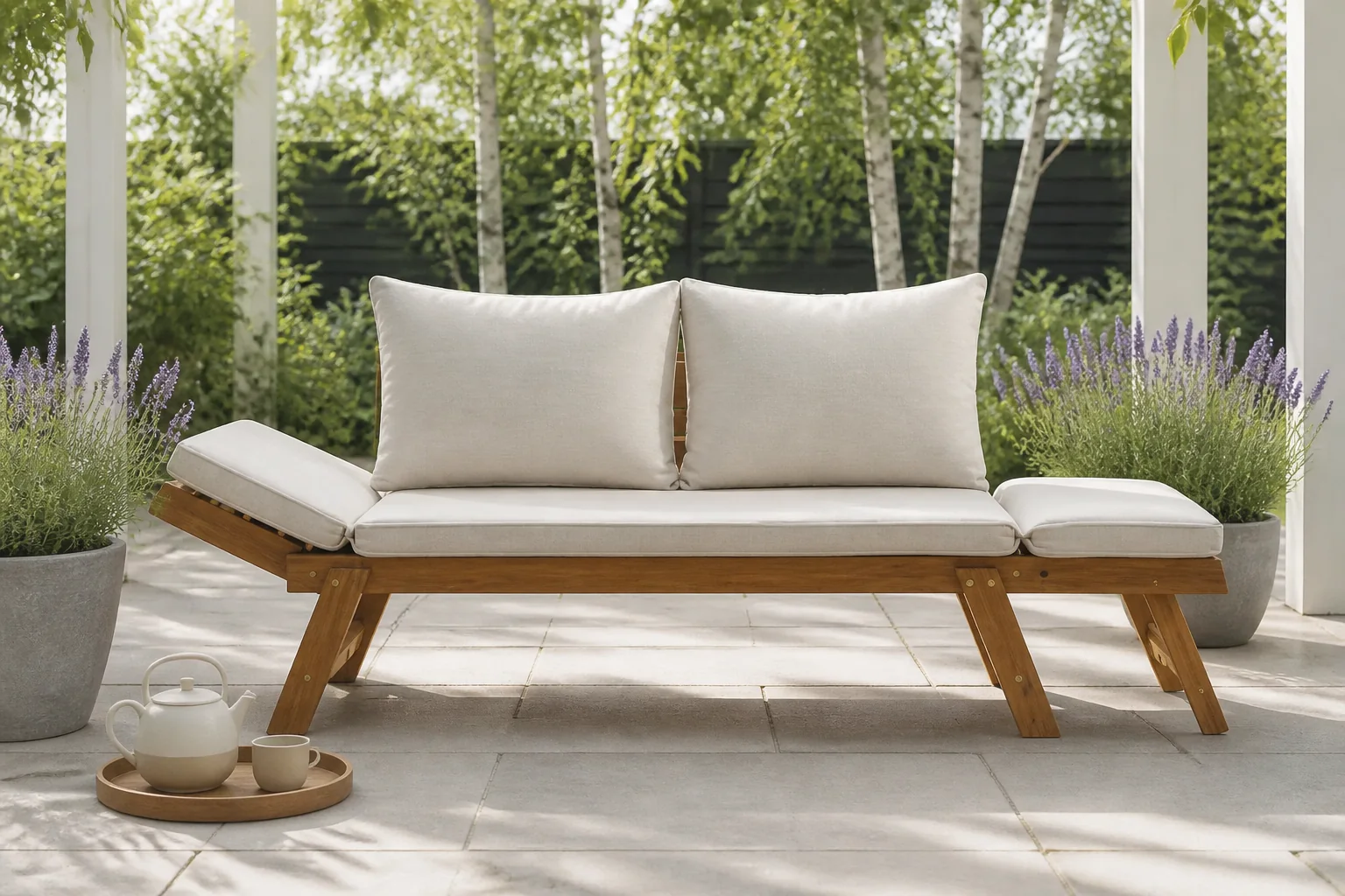 Sfeerfoto van NOUS Garden loungebank Modena – Naturel/ lichtbruin