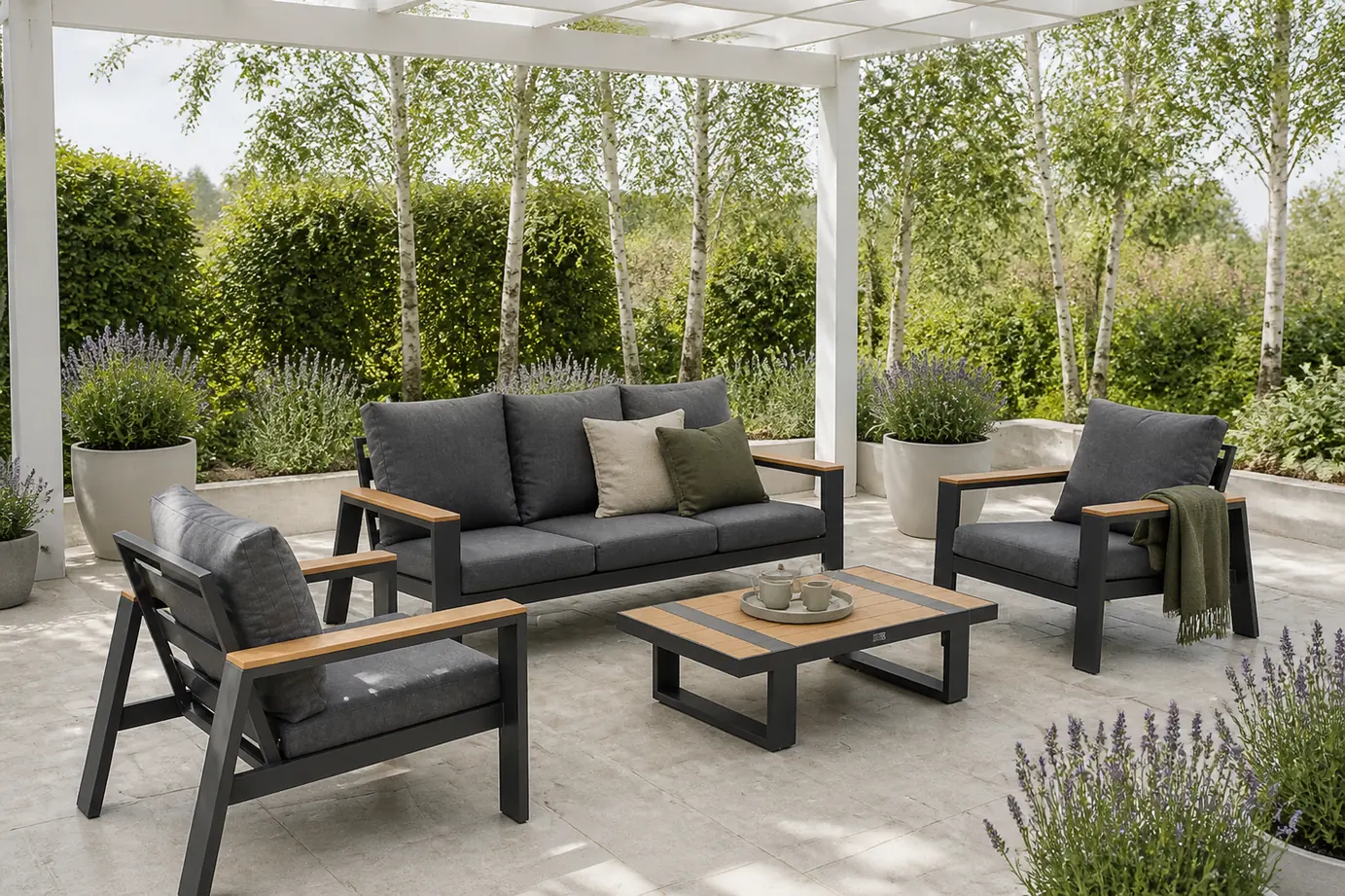 Sfeerfoto van Lifestyle Garden Furniture Marietta stoel-bank loungeset 4-delig – Grijs-antraciet