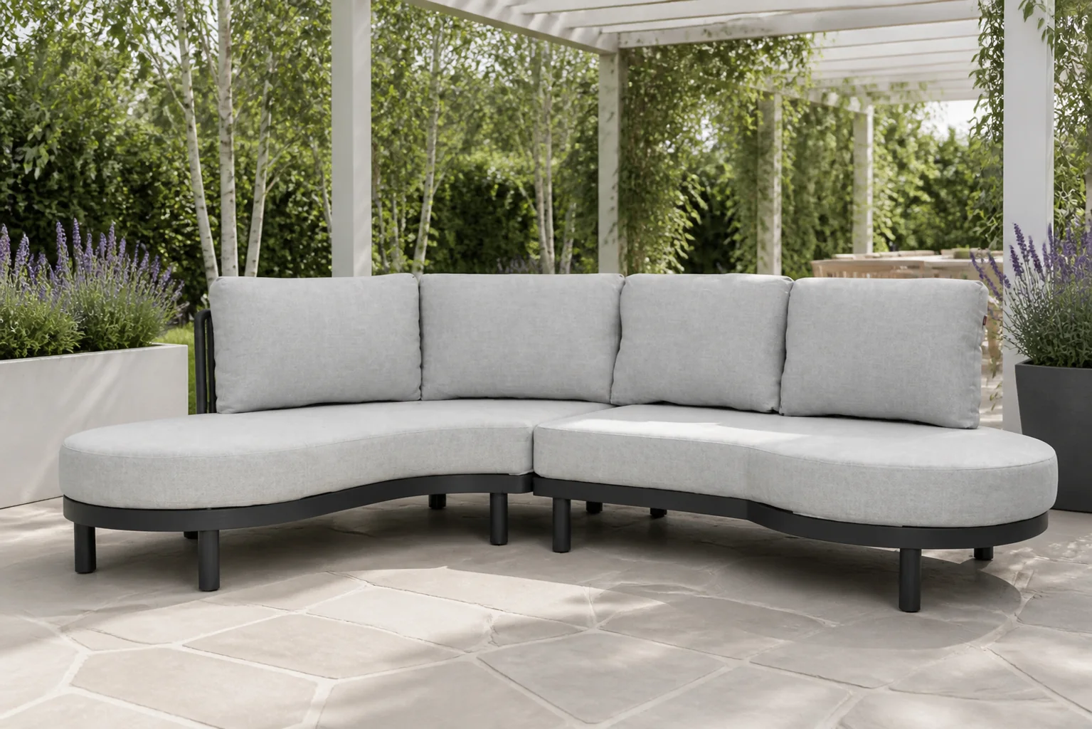 Sfeerfoto van Santika Furniture Nanda organisch loungeset 2-delig – Grijs-antraciet