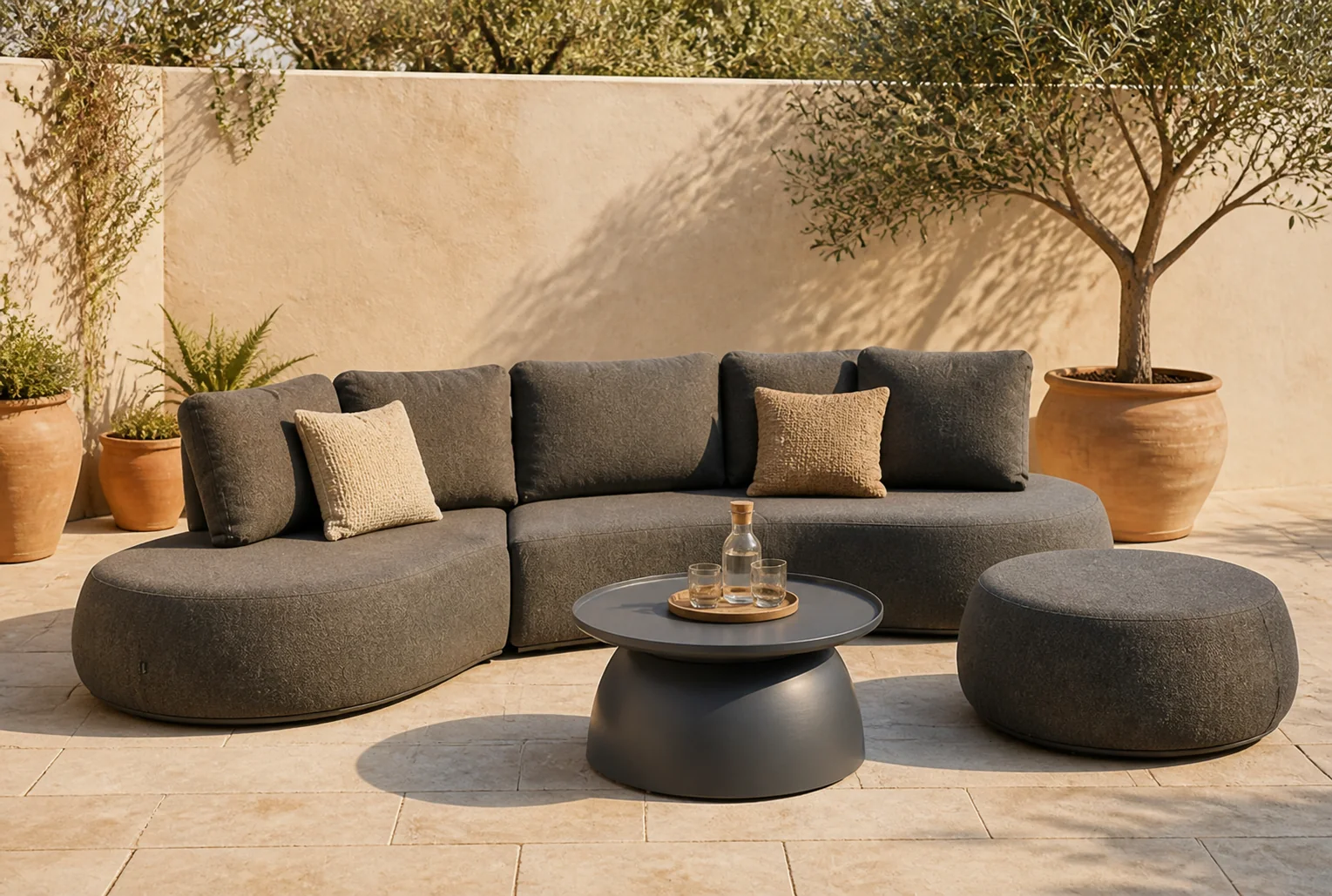 Sfeerfoto van Lifestyle Garden Furniture Lugo organisch loungeset 4-delig – Grijs-antraciet