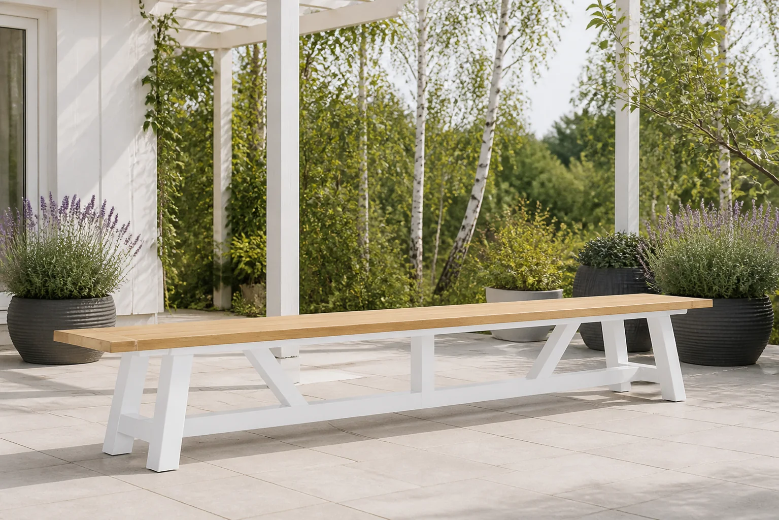 Sfeerfoto van Lifestyle Garden Furniture Florence picknickbank 330 cm – Wit