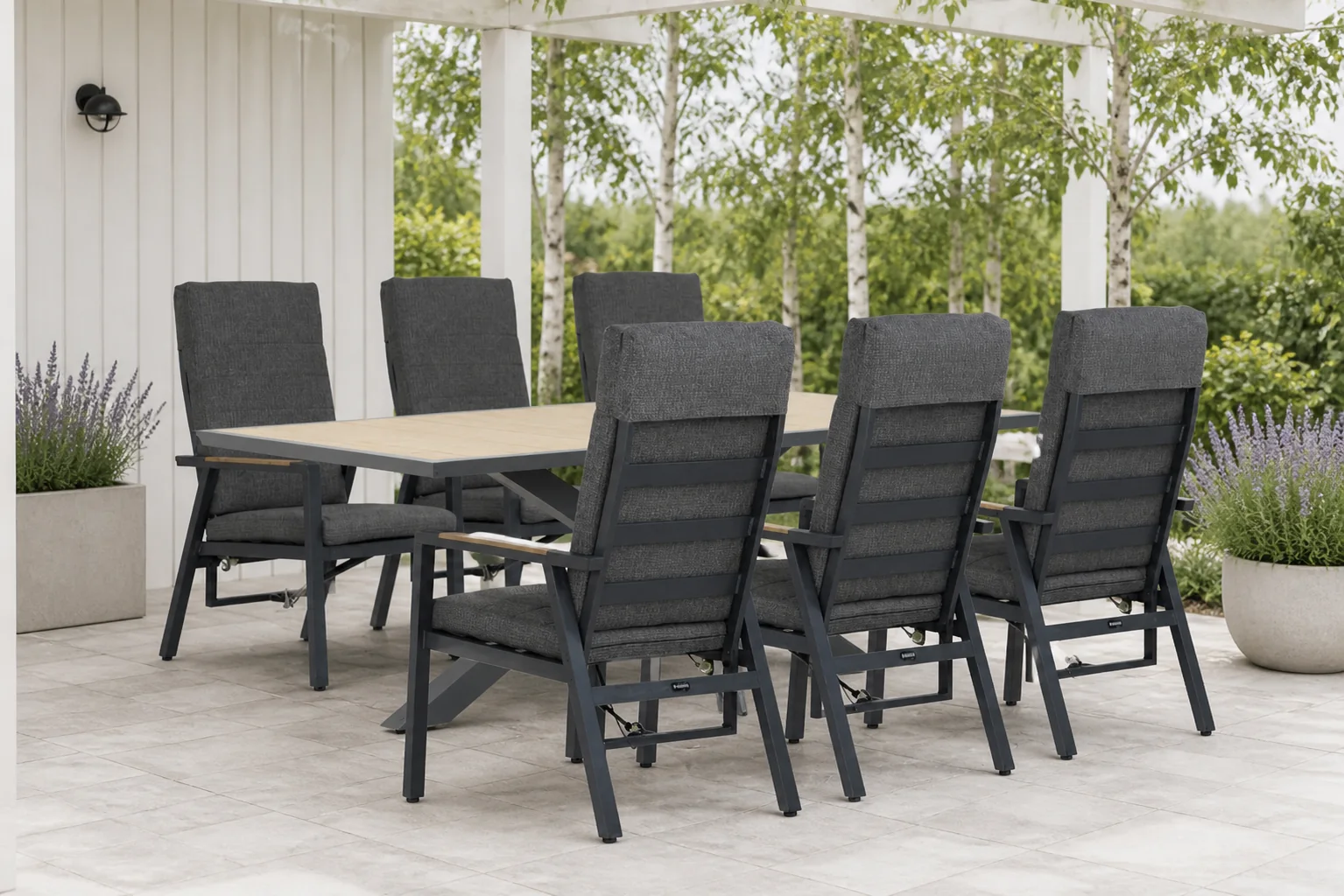 Sfeerfoto van Lifestyle Garden Furniture Marseille/Palermo 215 cm dining tuinset 7-delig – Grijs-antraciet
