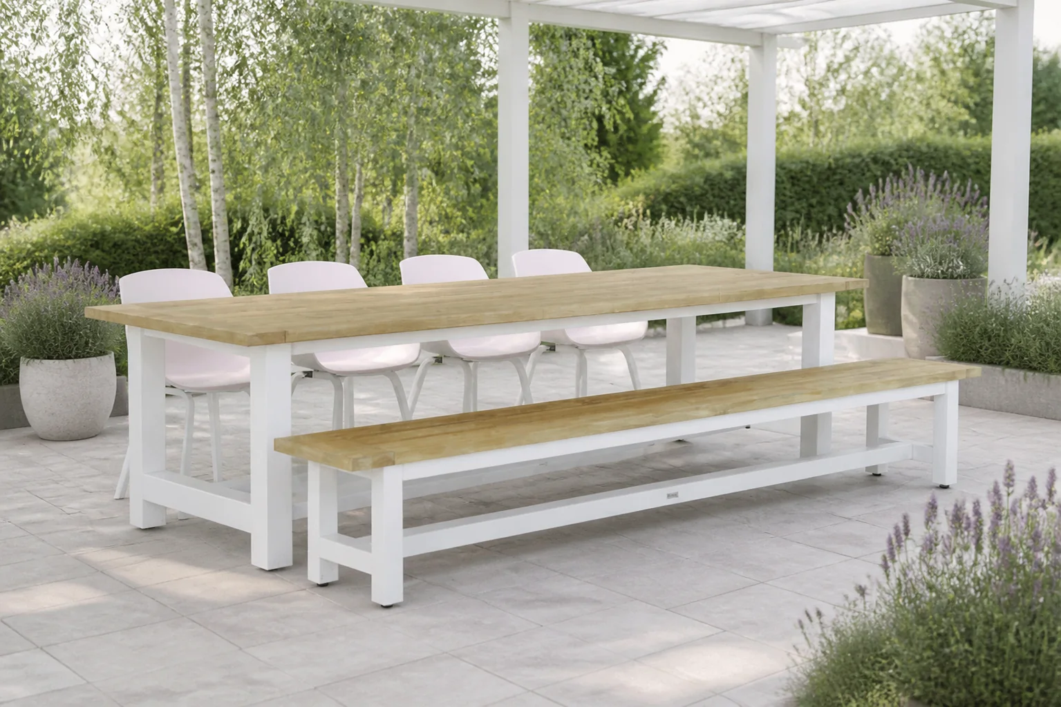 Sfeerfoto van Lifestyle Garden Furniture Salina/Los Angeles 300 cm dining tuinset 6-delig – Wit
