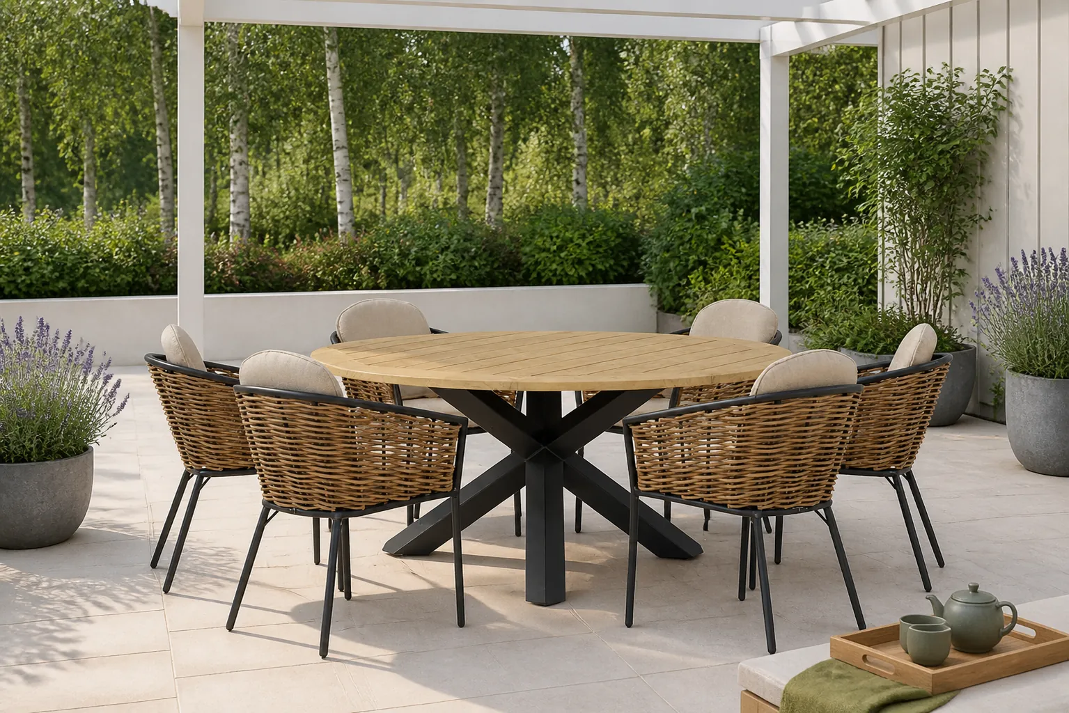 Sfeerfoto van Lifestyle Garden Furniture Nice/Rockville 160 cm dining tuinset 7-delig – Grijs-antraciet