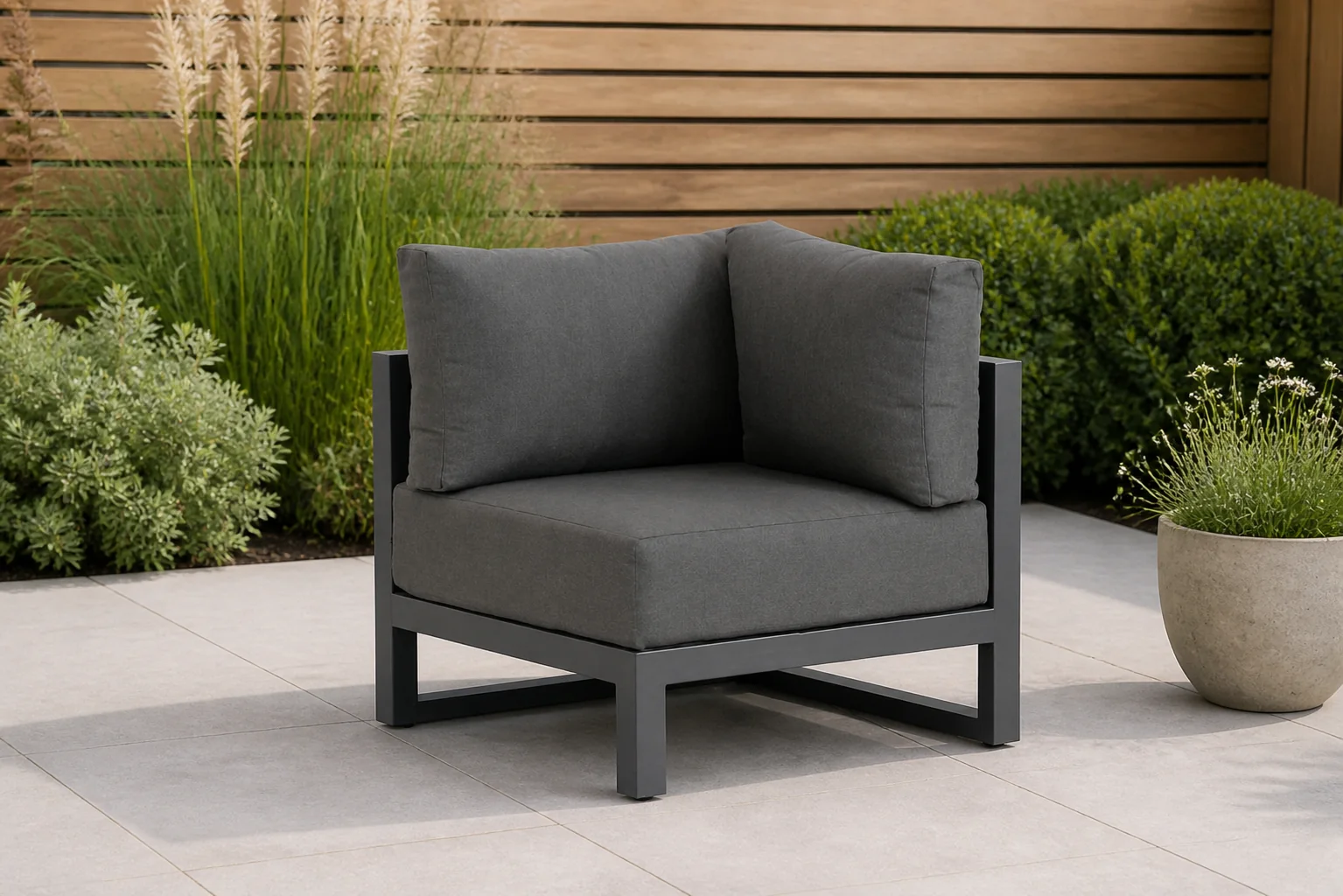 Sfeerfoto van Santika Furniture Salviano hoek module – Grijs-antraciet