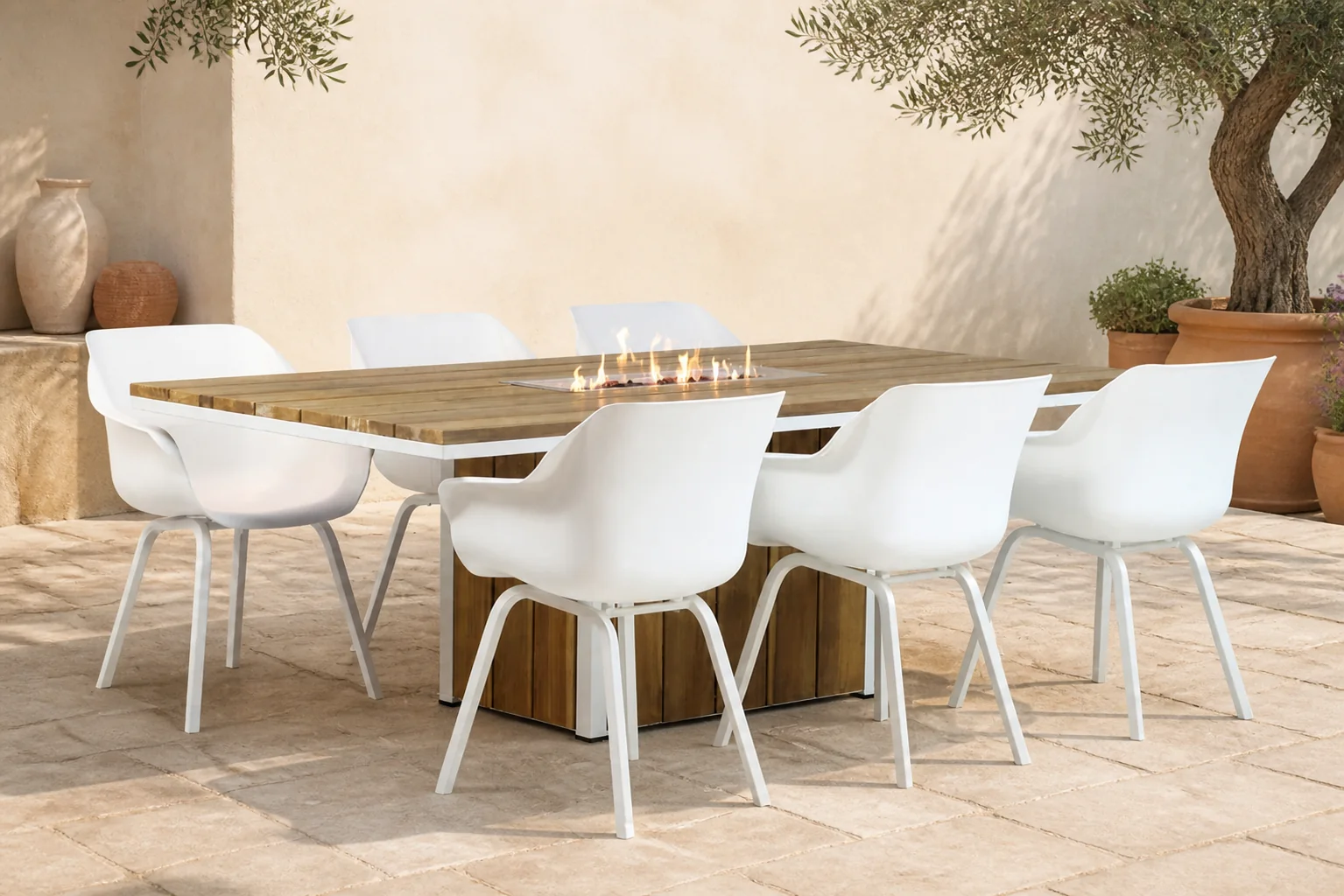 Sfeerfoto van Hartman Sophie element/Seaside 220 cm dining tuinset 7-delig – Wit