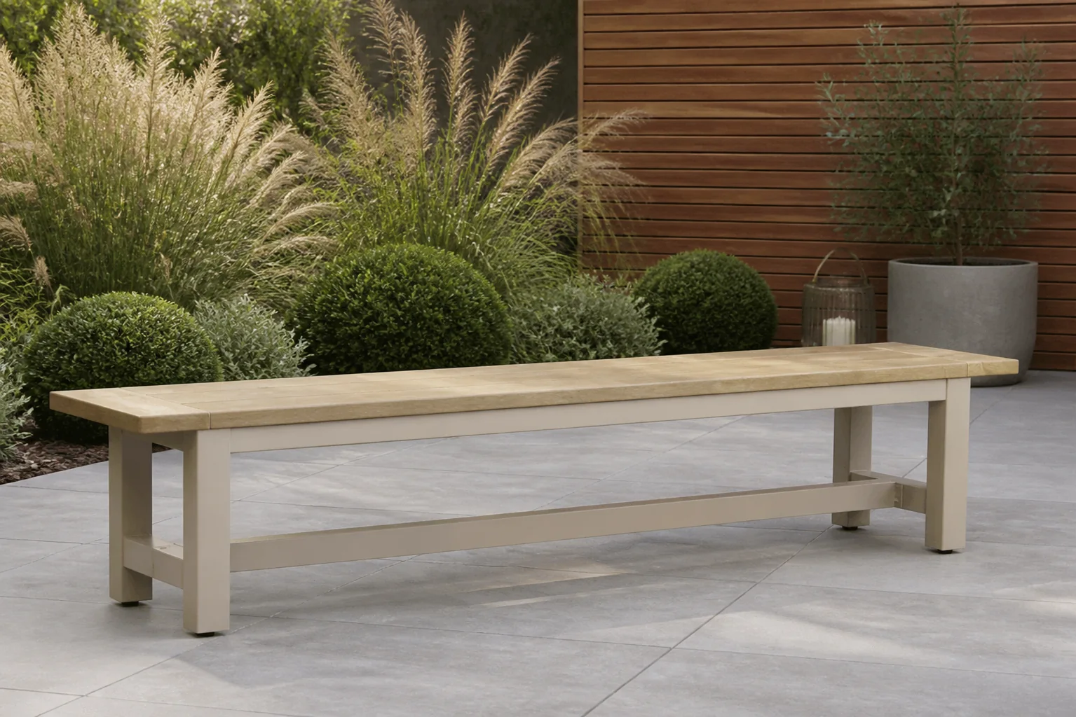 Sfeerfoto van Lifestyle Garden Furniture San Francisco picknickbank 260 x 40 cm – Taupe-naturel-bruin