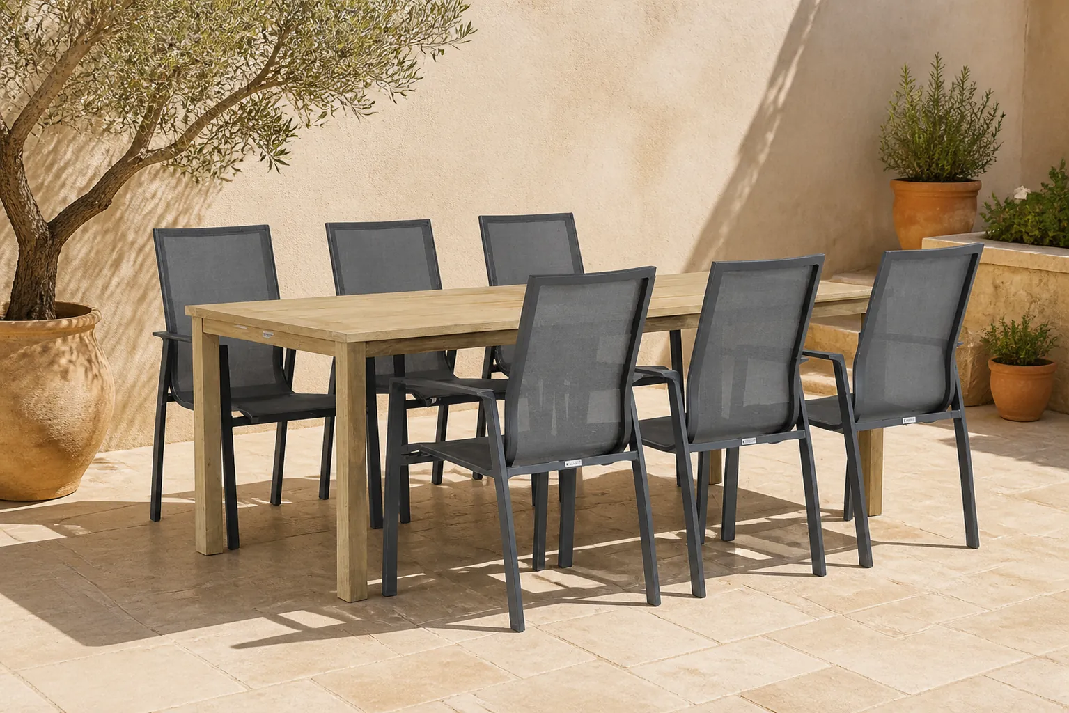 Sfeerfoto van Garden Collections Lifestyle Ultimate/Weston 210 cm dining tuinset 7-delig – Grijs-antraciet