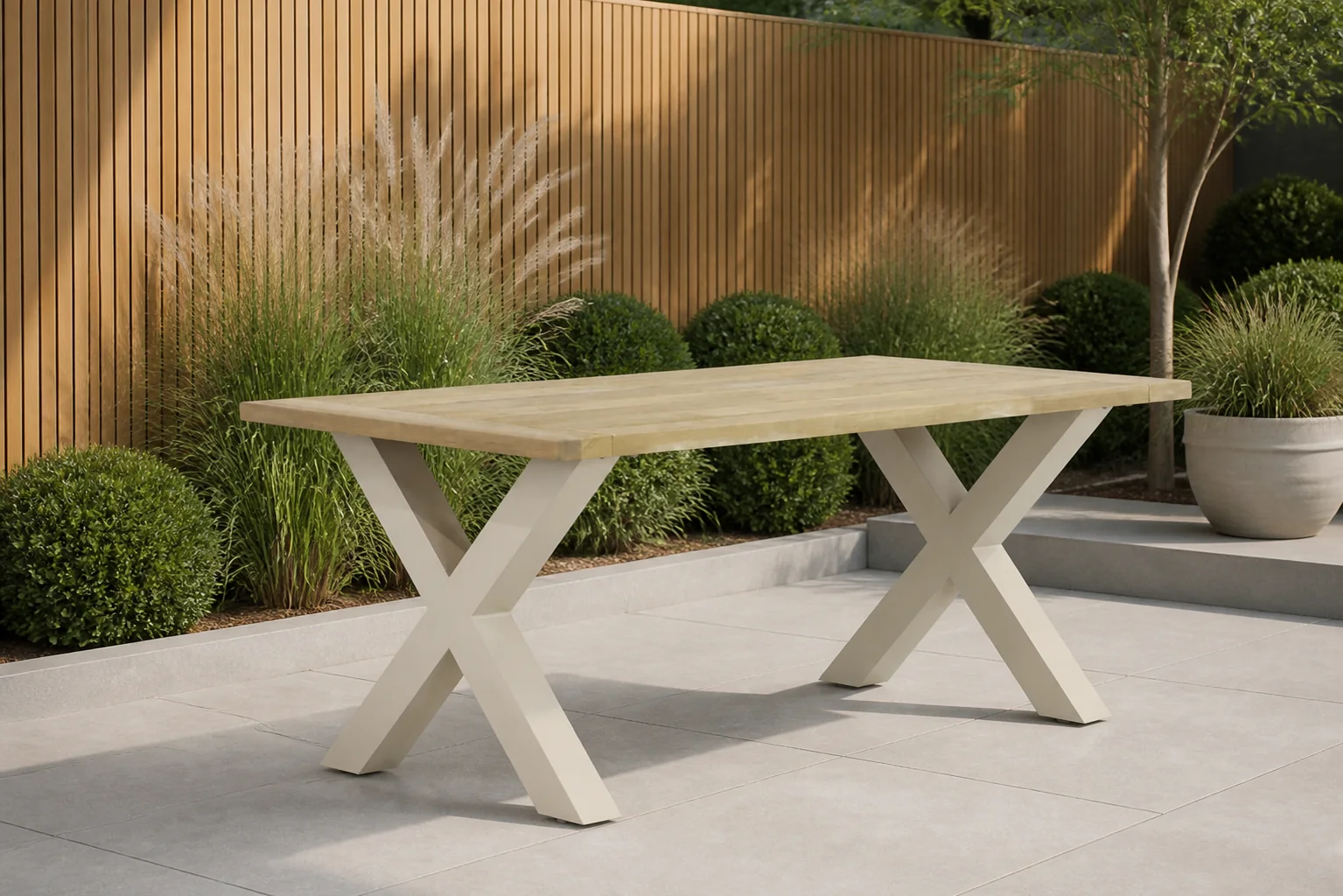 Sfeerfoto van Lifestyle Garden Furniture Cardiff dining tuintafel 180 x 100 cm – Taupe-naturel-bruin
