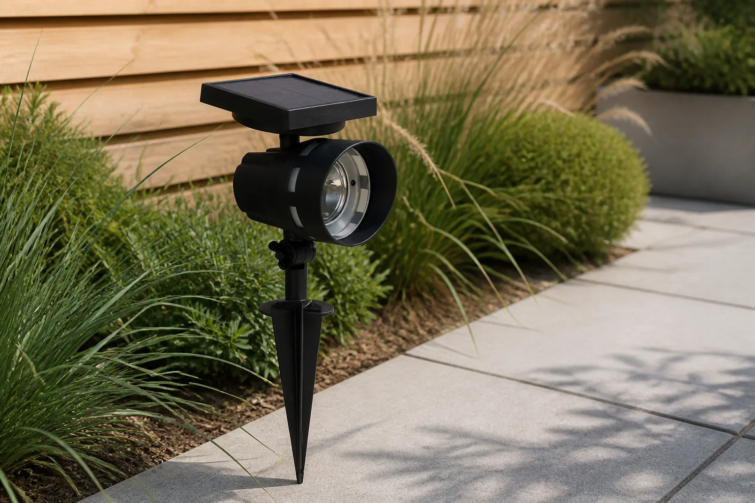 Sfeerfoto van Luxform solar hybrid intelligent spotlight Montana 50LM – Black