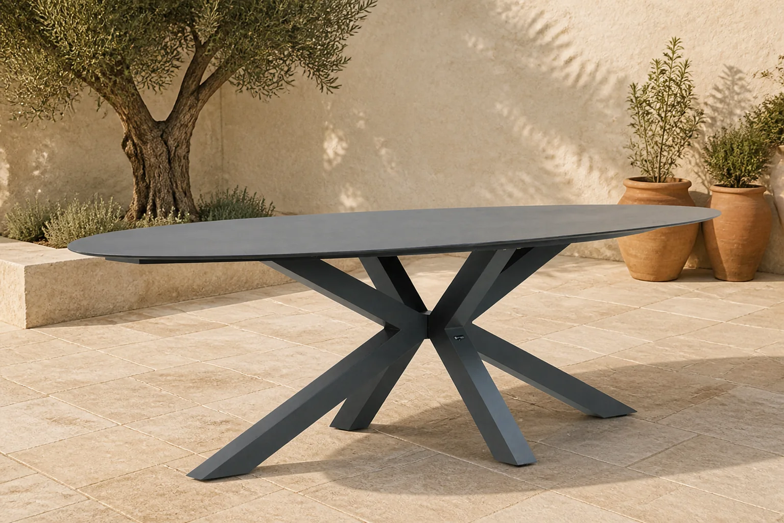 Sfeerfoto van Santika Furniture Ellisse dining tuintafel 240 x 107 cm – Grijs-antraciet