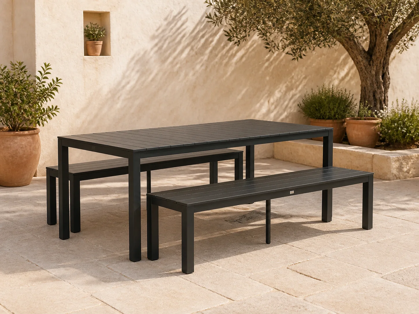 Sfeerfoto van Bellagio tuinmeubelen Fidenza 220cm picknickset 3-delig – Zwart